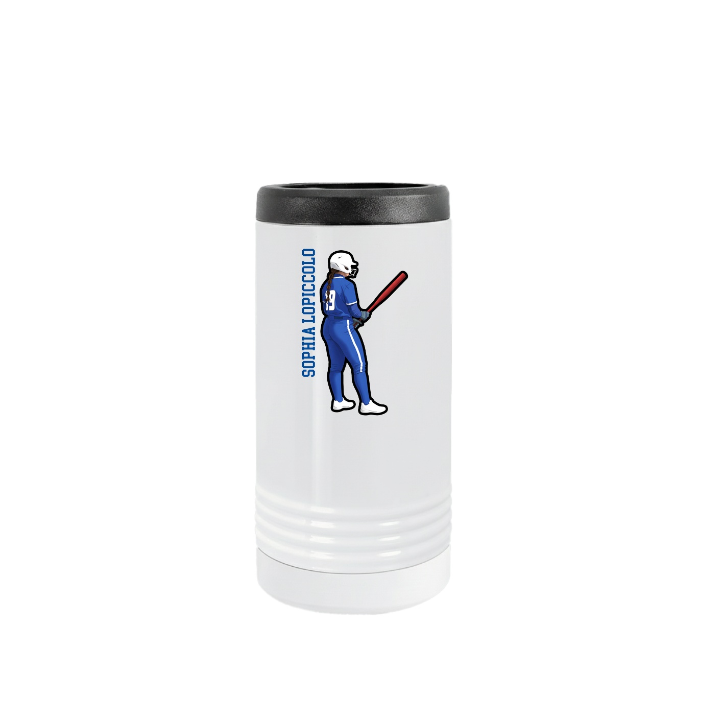 Slim Beverage Holder — Name Vertical in White