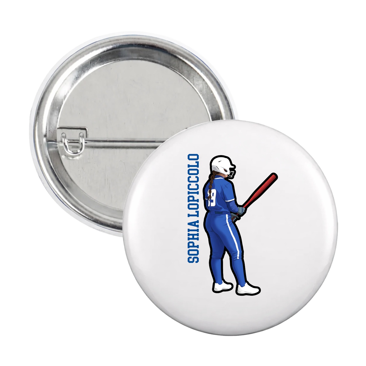 Game Day Button — Name Vertical in White