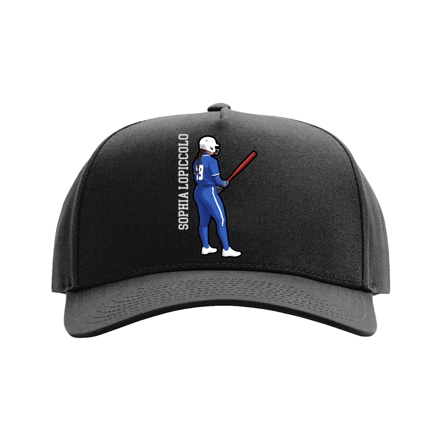 Full Fabric Five-Panel Champ Cap — Name Vertical in Black