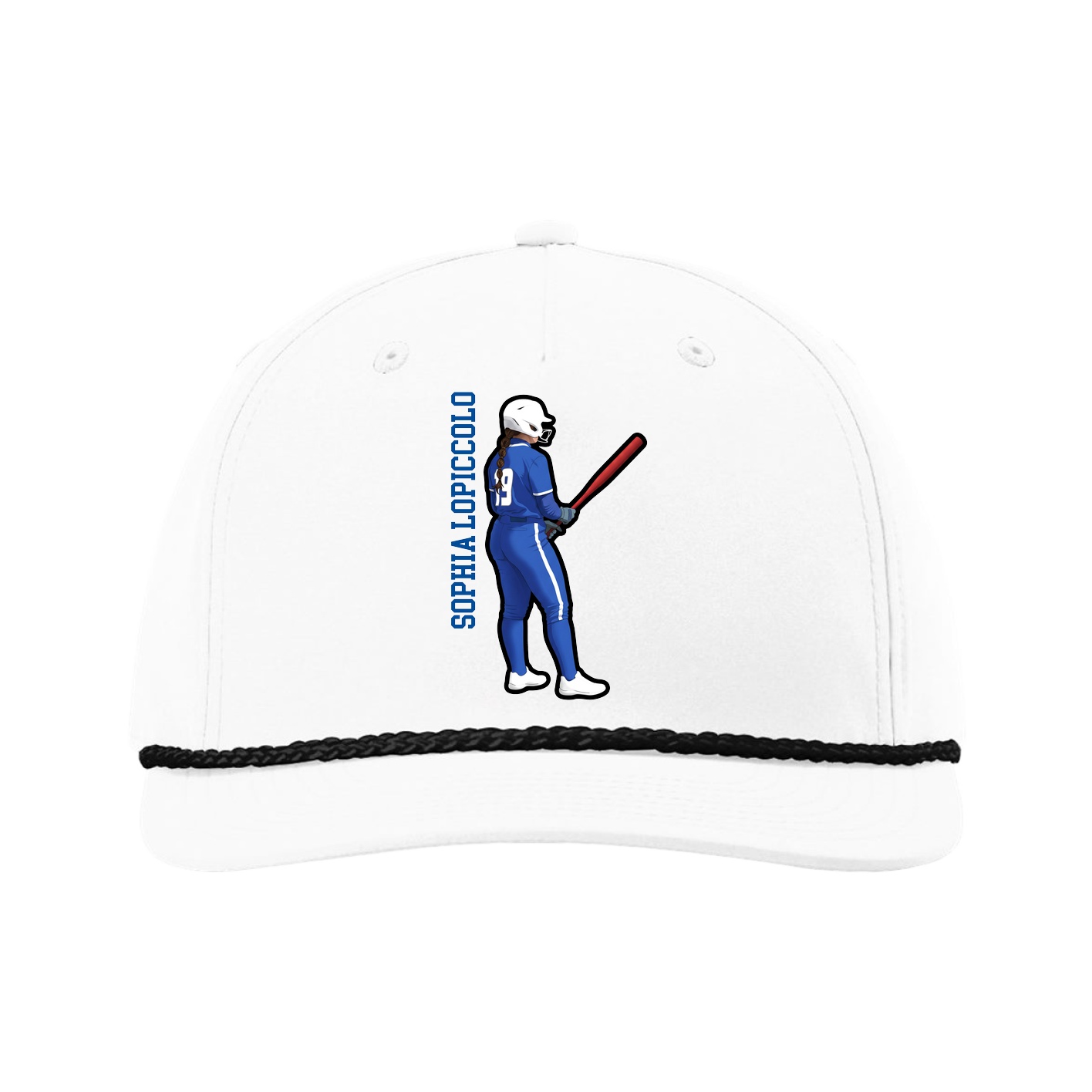 Five-Panel Classic Rope Cap — Name Vertical in White
