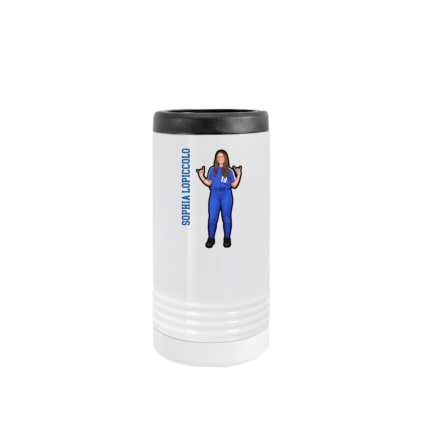 Slim Beverage Holder — Name Vertical in White