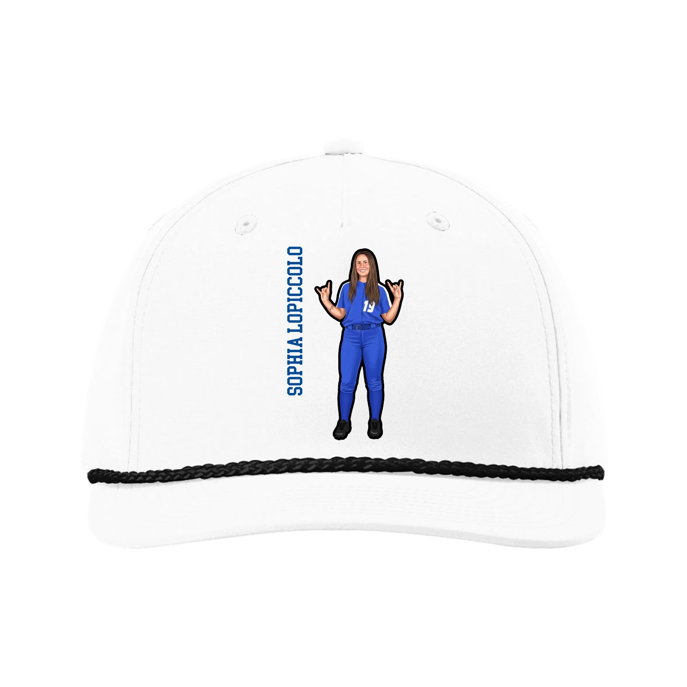 Five-Panel Classic Rope Cap — Name Vertical in White