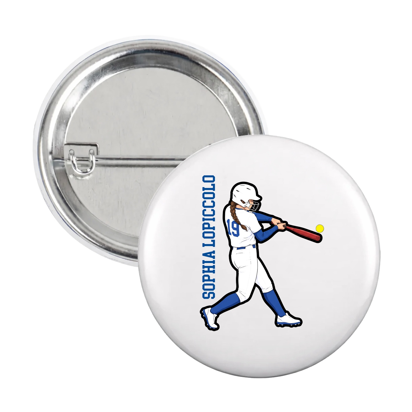 Game Day Button — Name Vertical in White