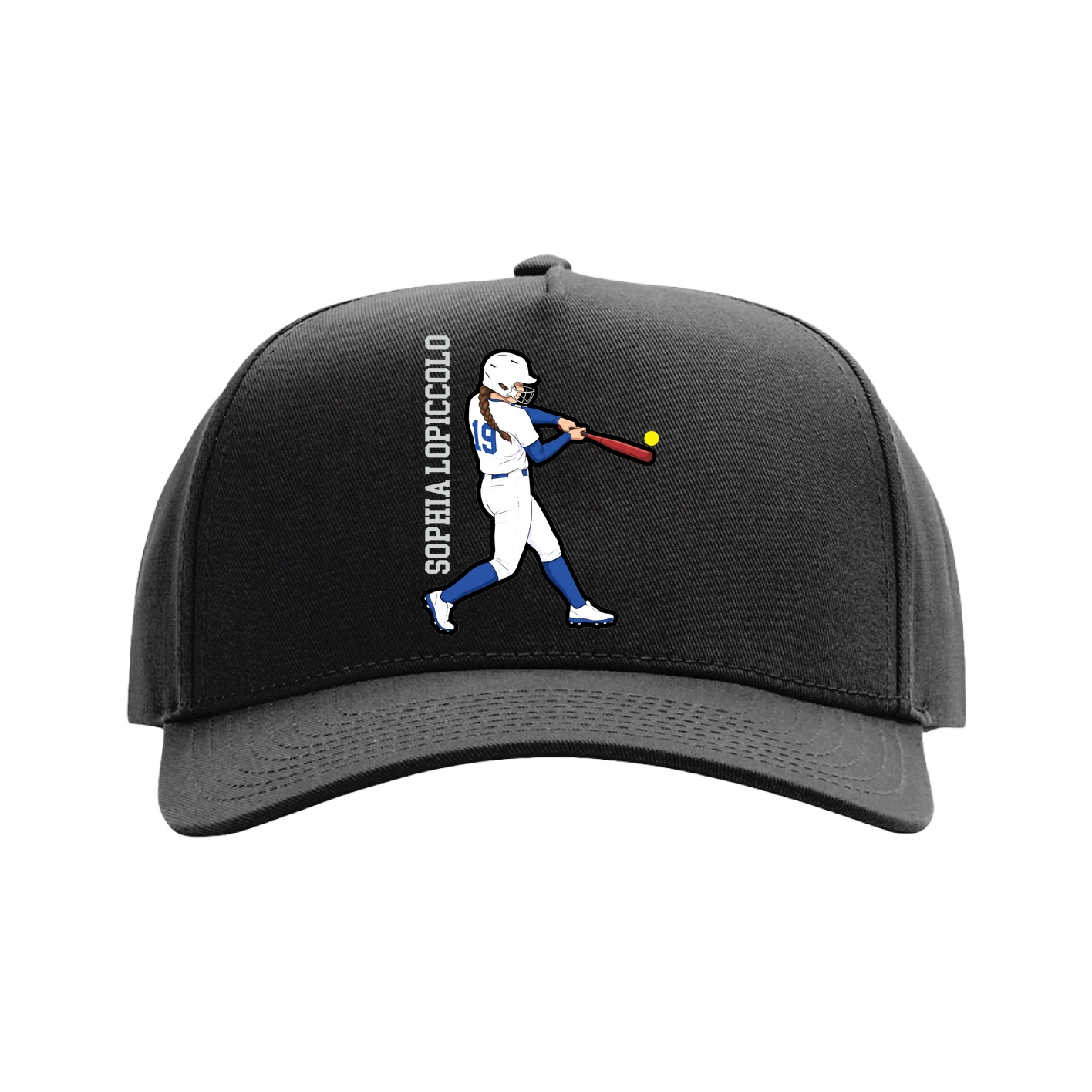 Full Fabric Five-Panel Champ Cap — Name Vertical in Black
