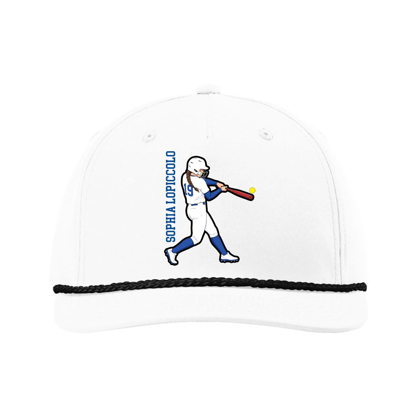 Five-Panel Classic Rope Cap — Name Vertical in White
