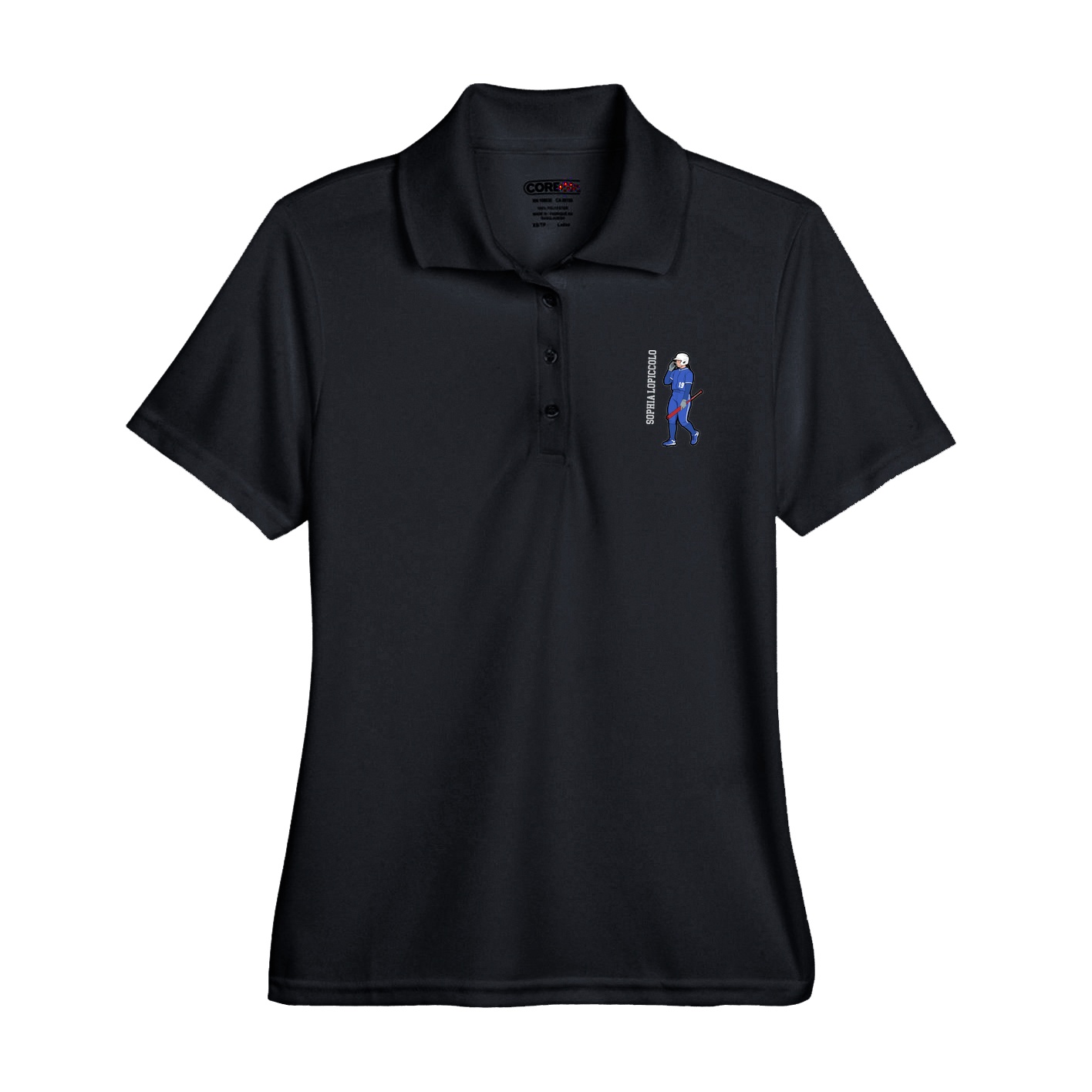 Womens Performance Polo — Name Vertical in Black