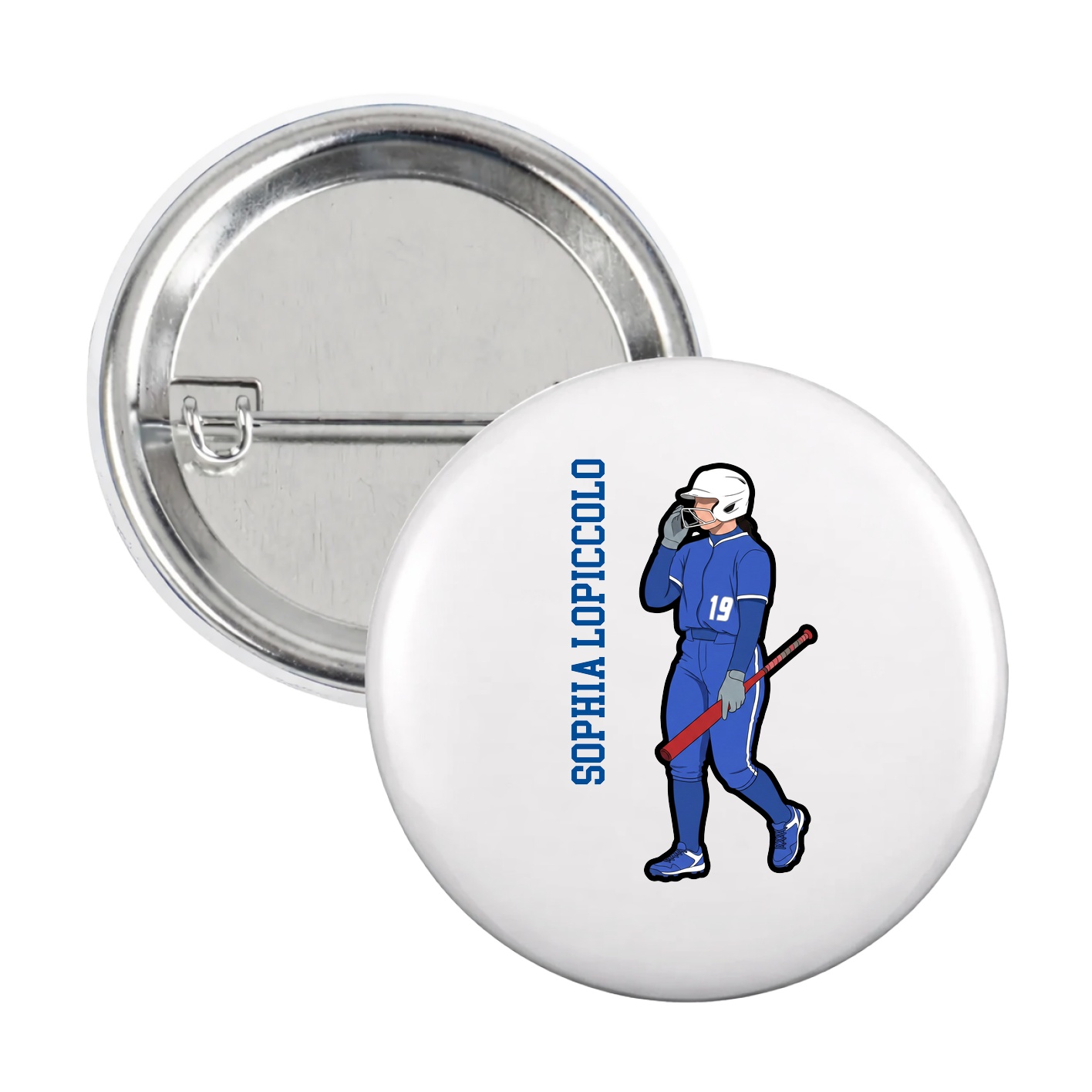 Game Day Button — Name Vertical in White