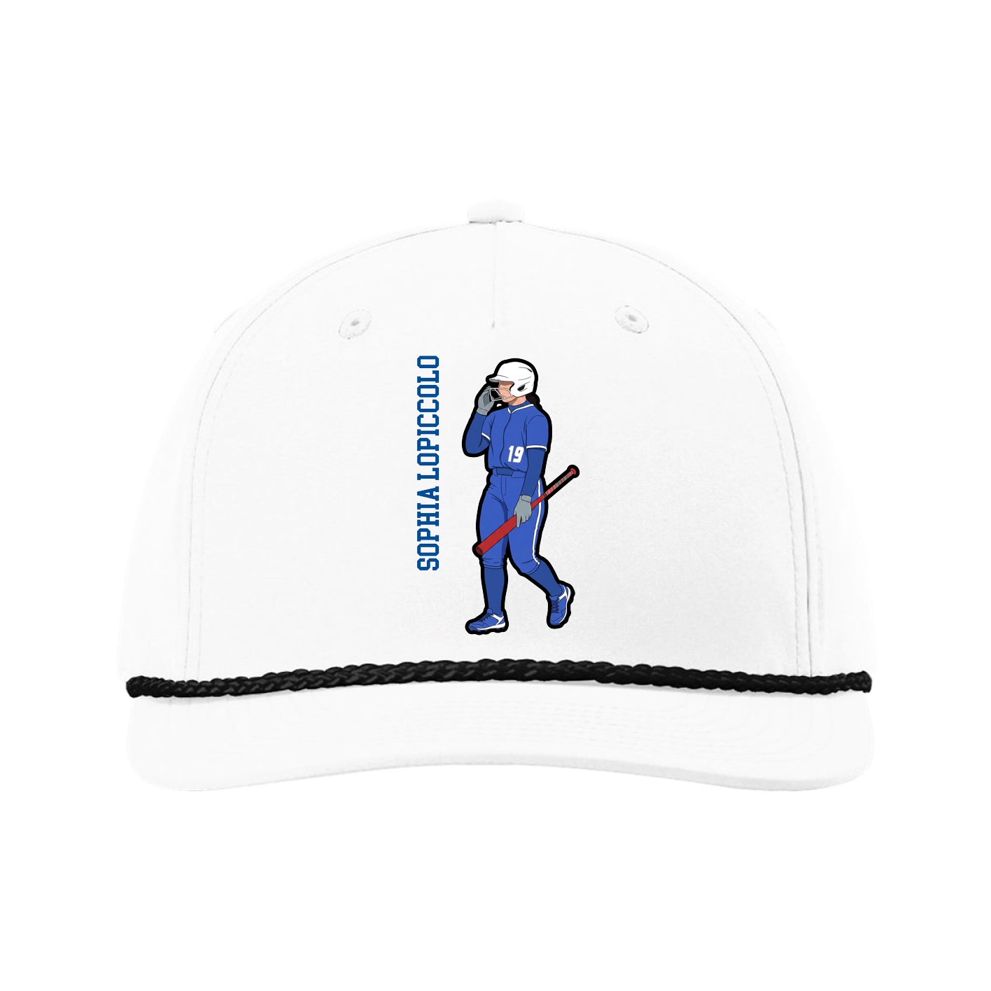 Five-Panel Classic Rope Cap — Name Vertical in White