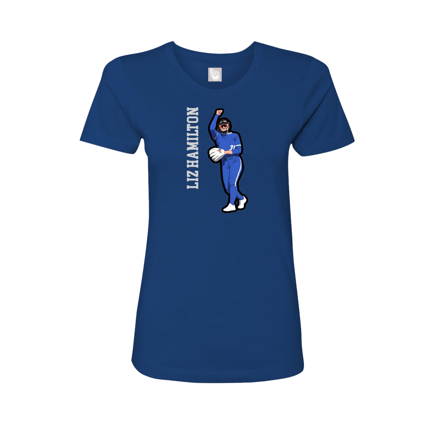 Fitted Women's Tee — Name Vertical in Royal