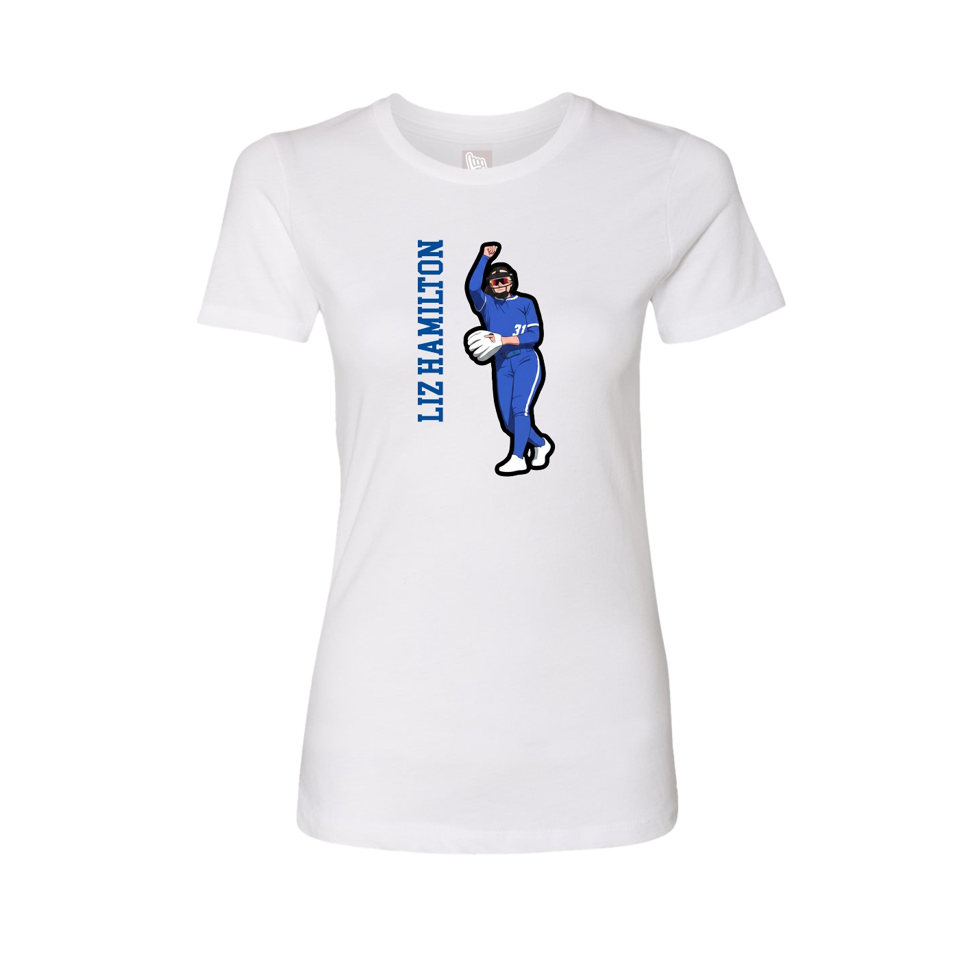 Womens Tee — Name Vertical in White