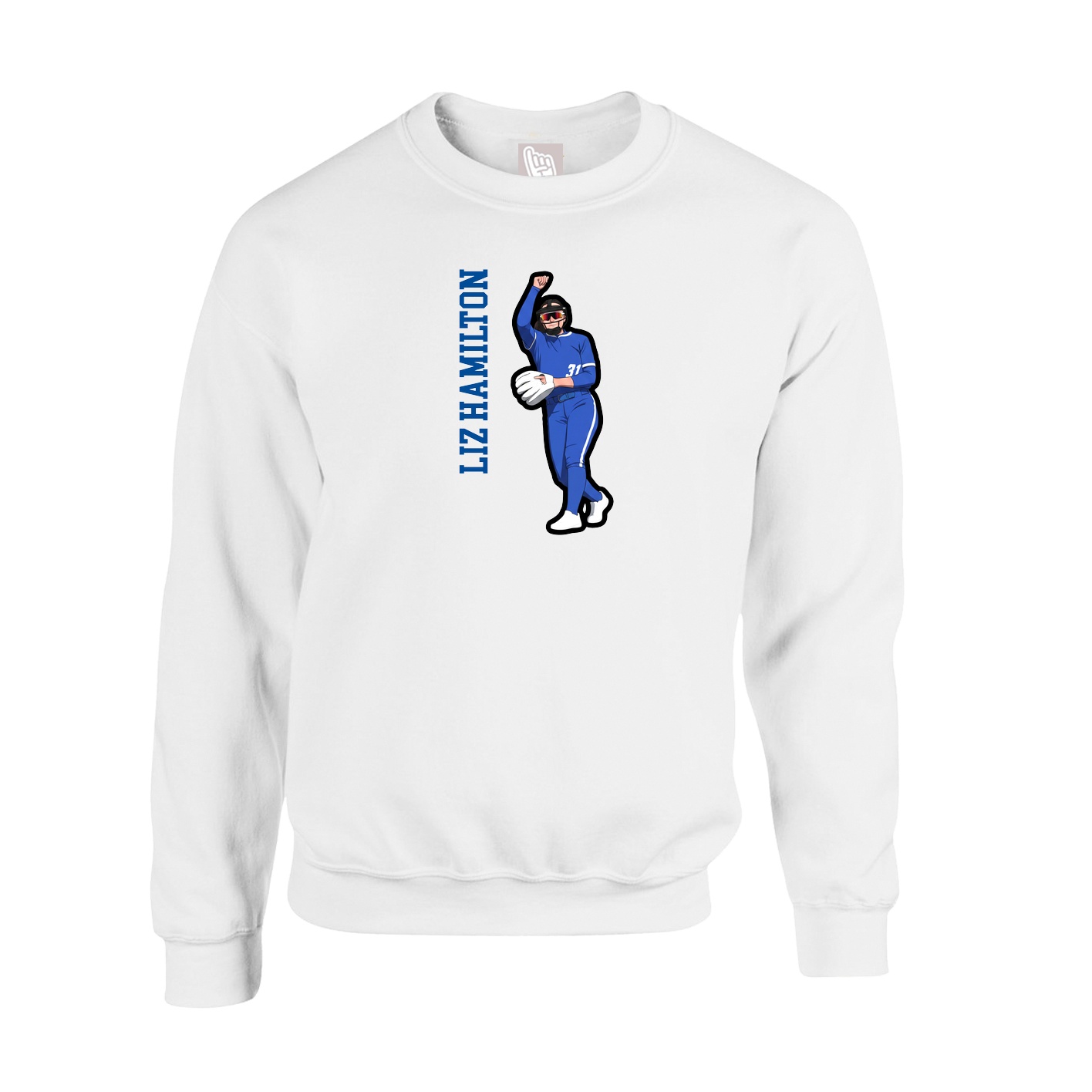 Fleece Crew — Name Vertical in White