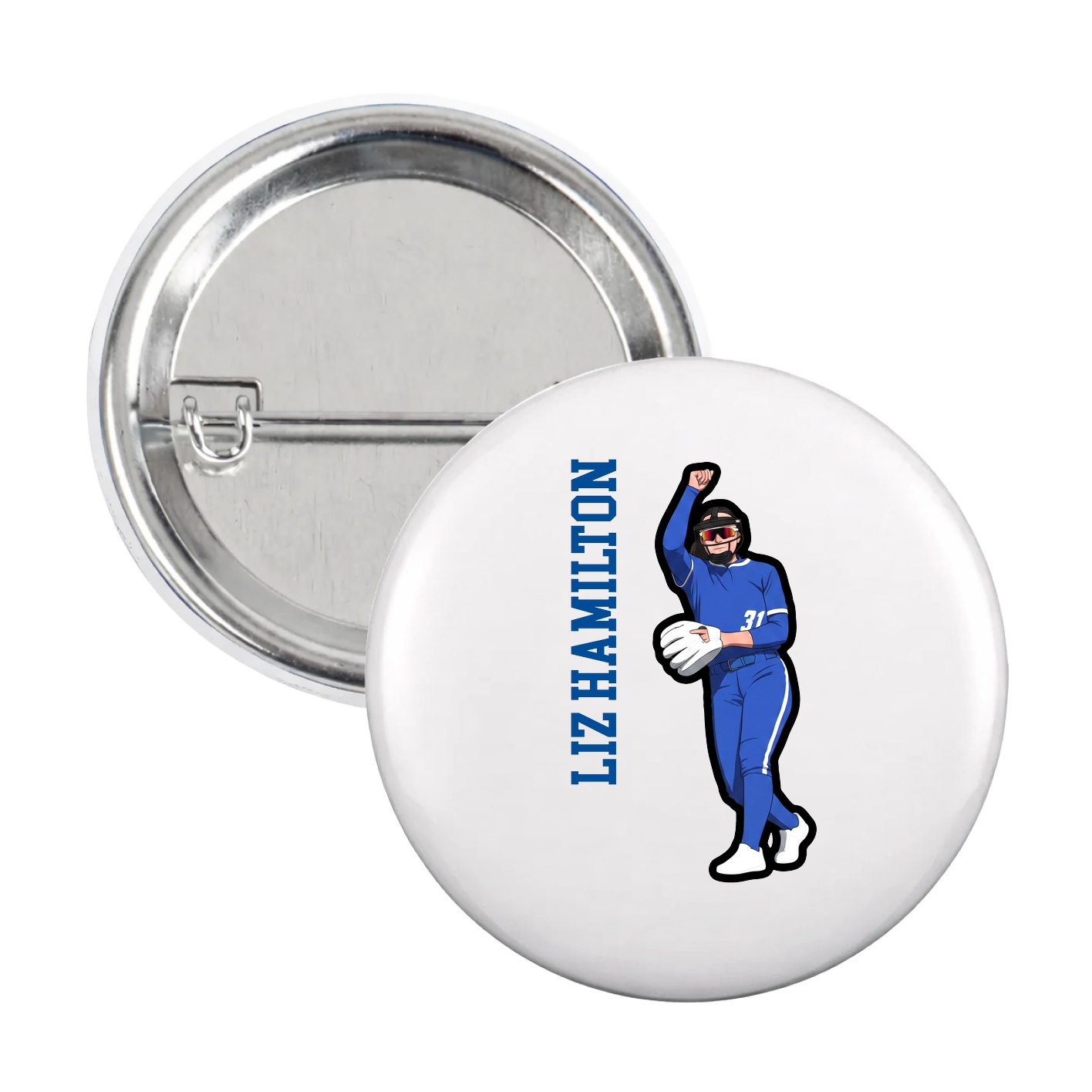 Game Day Button — Name Vertical in White