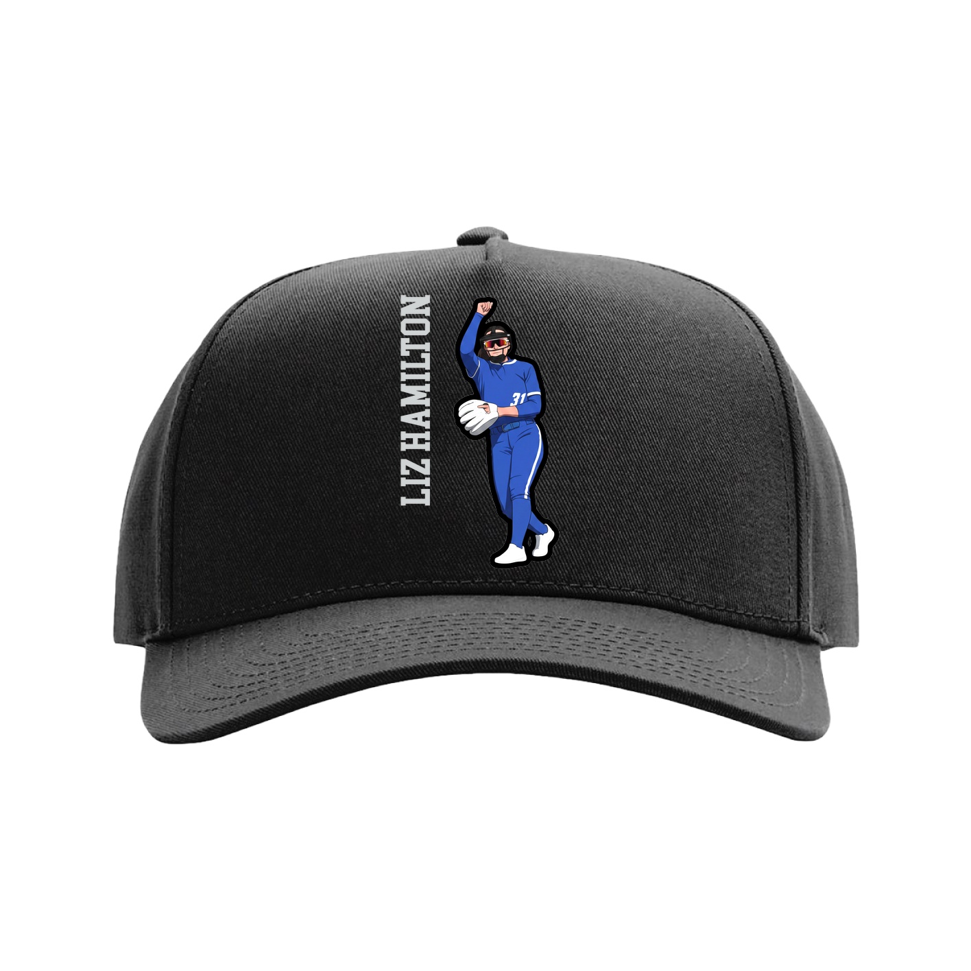 Full Fabric Five-Panel Champ Cap — Name Vertical in Black