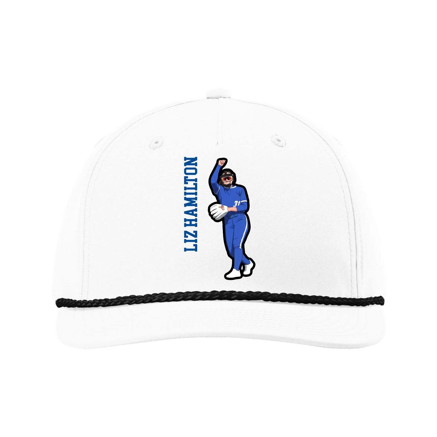 Five-Panel Classic Rope Cap — Name Vertical in White