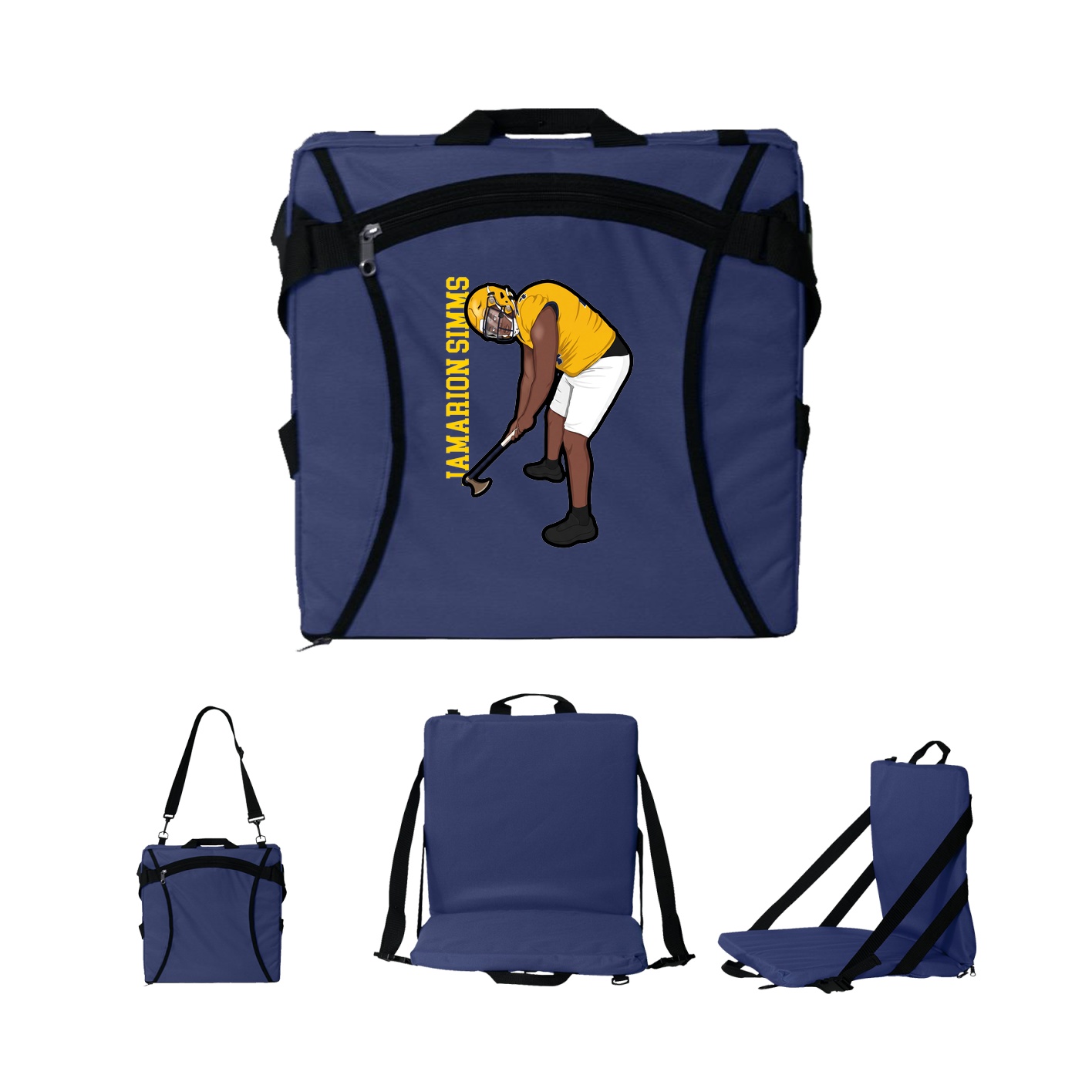 Folding Stadium Seat — Name Vertical in Navy