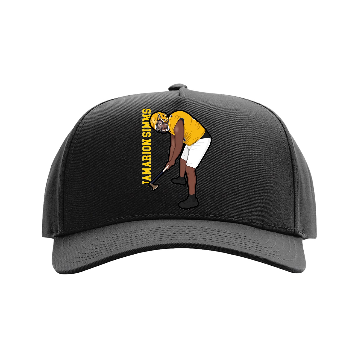 Full Fabric Five-Panel Champ Cap — Name Vertical in Black