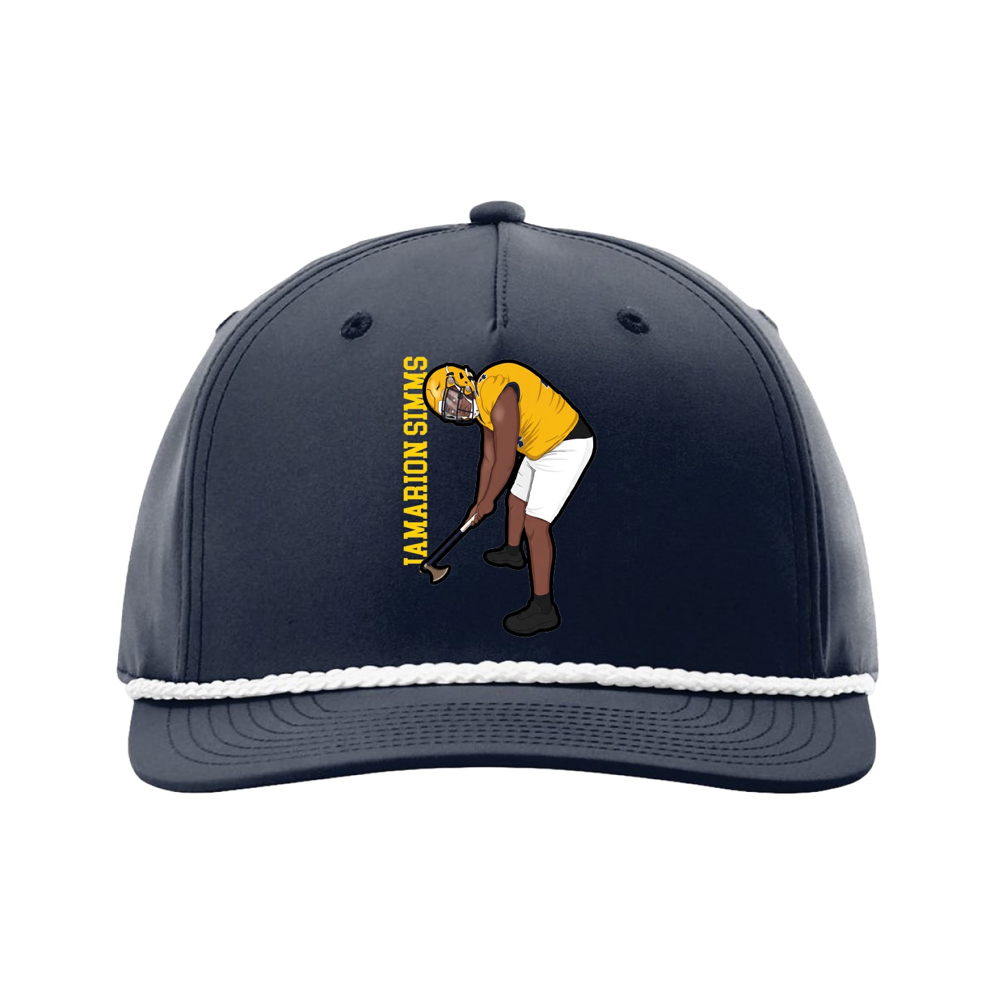 Five-Panel Classic Rope Cap — Name Vertical in Navy