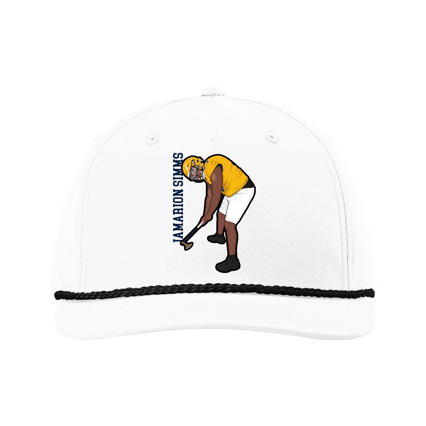 Five-Panel Classic Rope Cap — Name Vertical in White