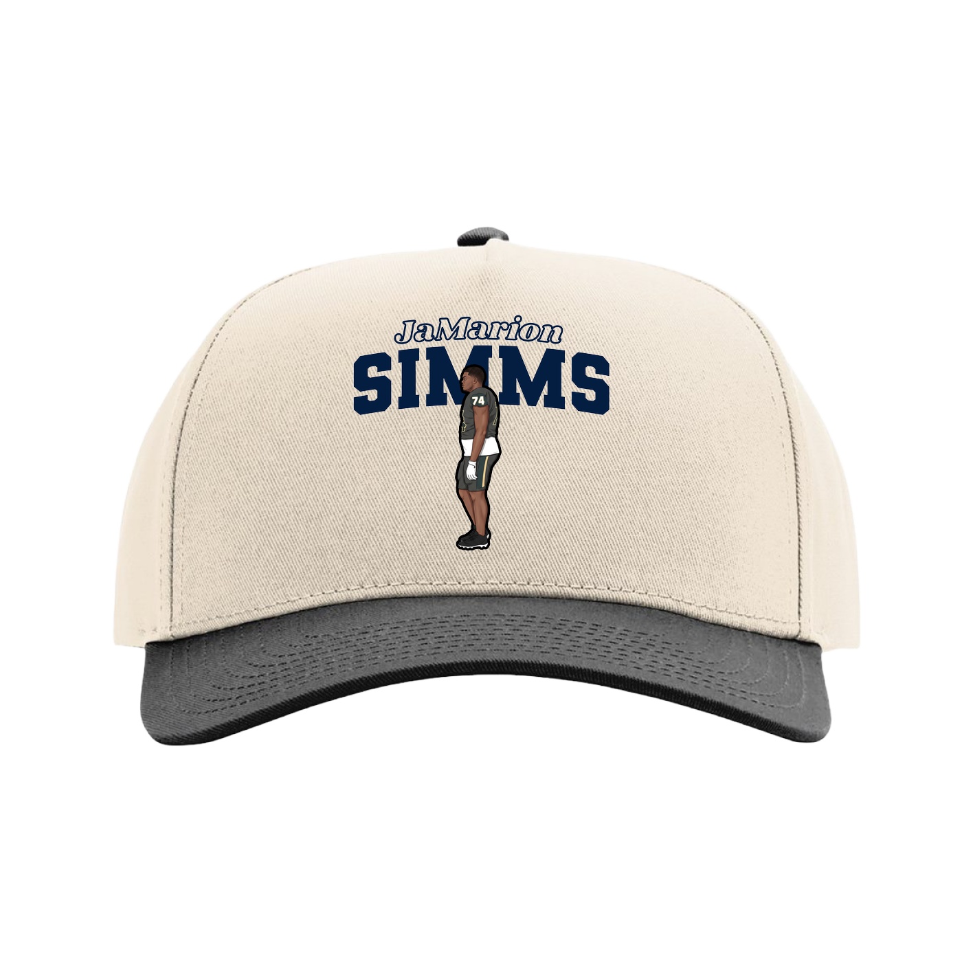 Full Fabric Five-Panel Champ Cap — Name Arch in Cream/Black