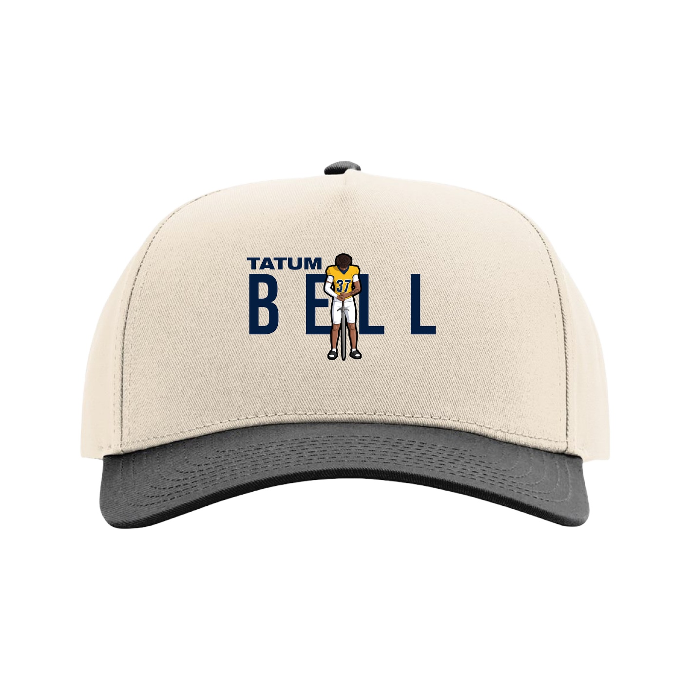 Full Fabric Five-Panel Champ Cap — Player Name in Cream/Black
