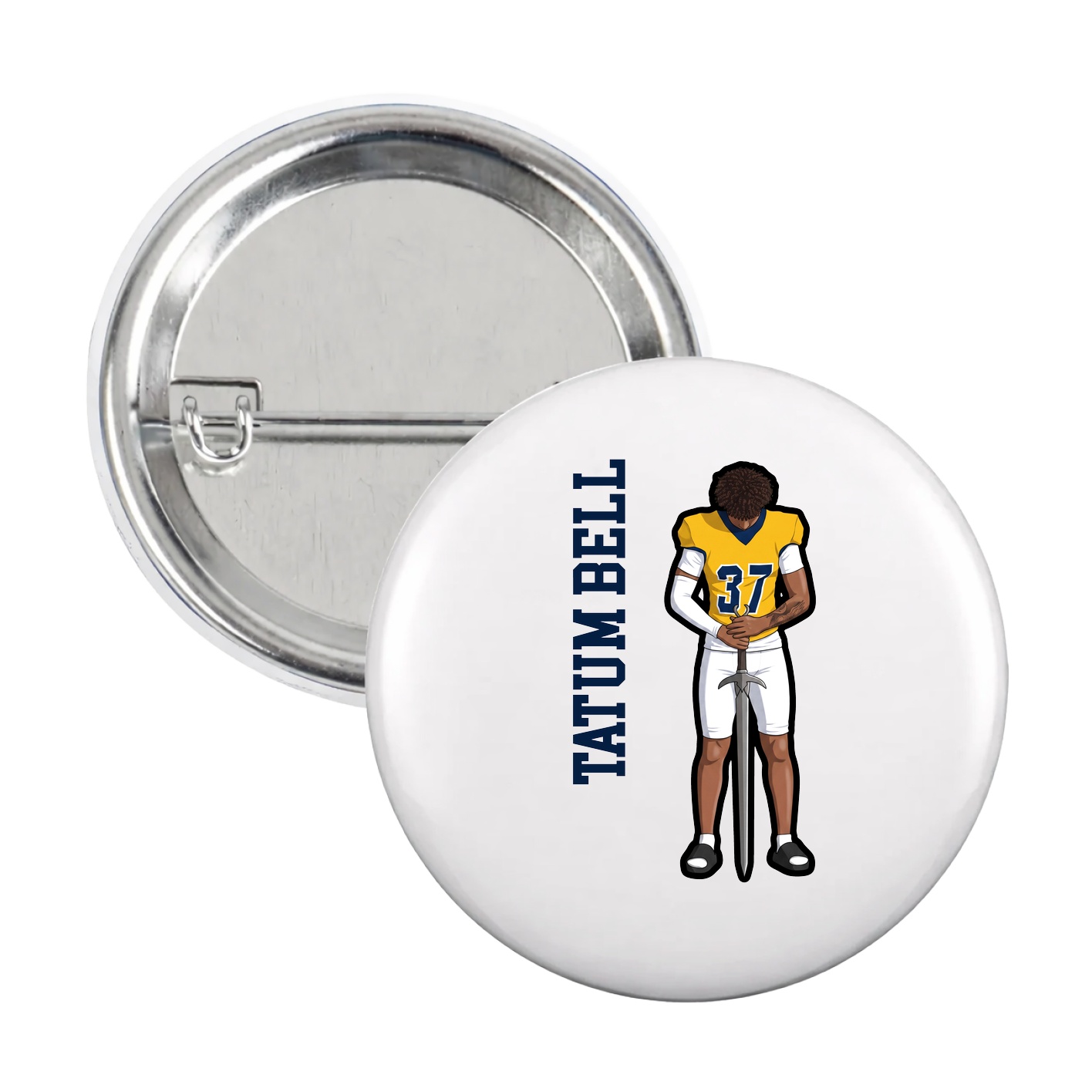 Game Day Button — Name Vertical in White