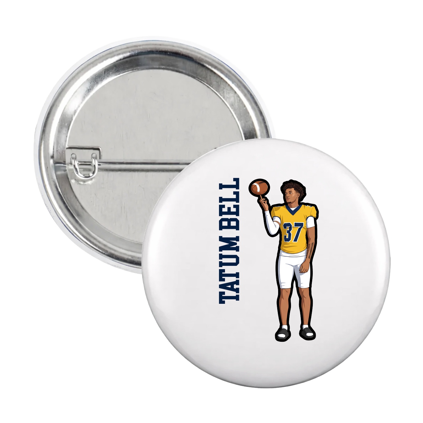 Game Day Button — Name Vertical in White