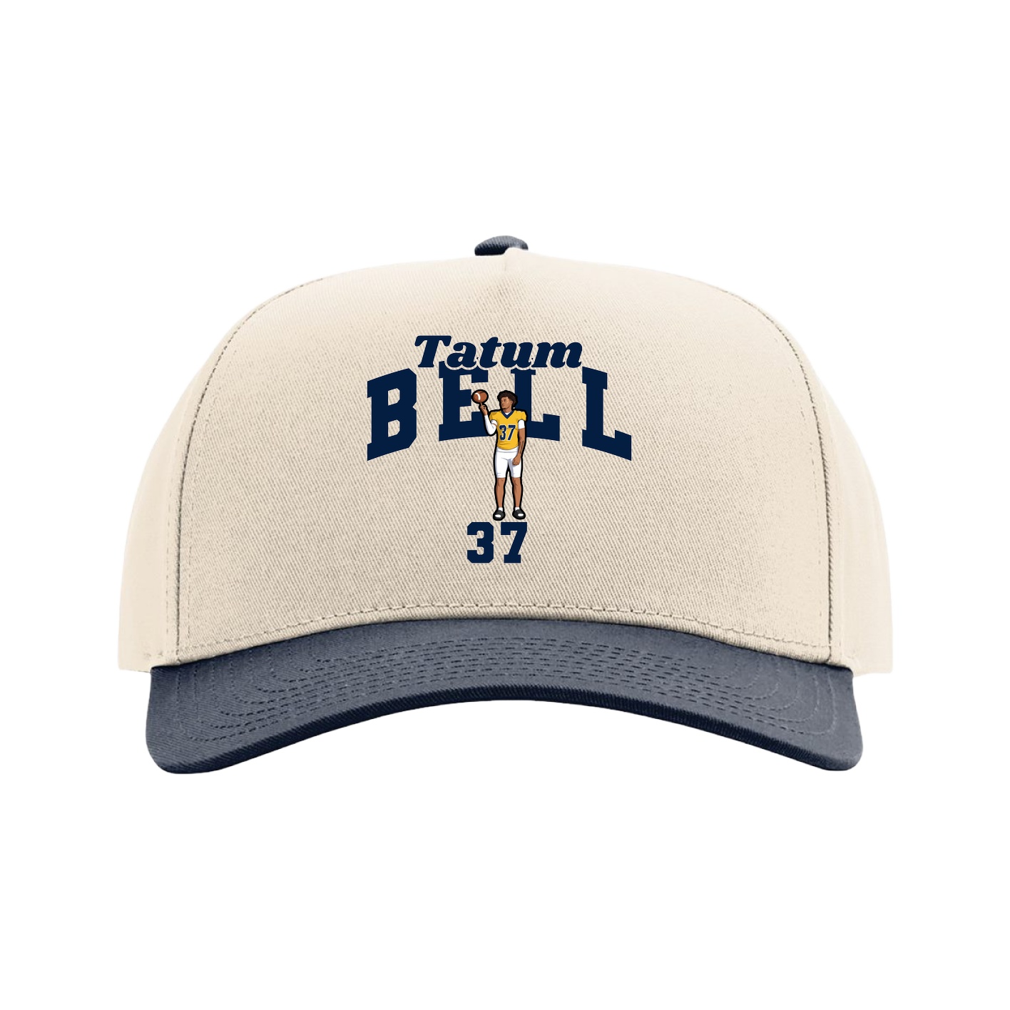 Full Fabric Five-Panel Champ Cap — Signature Arch in Cream/Navy