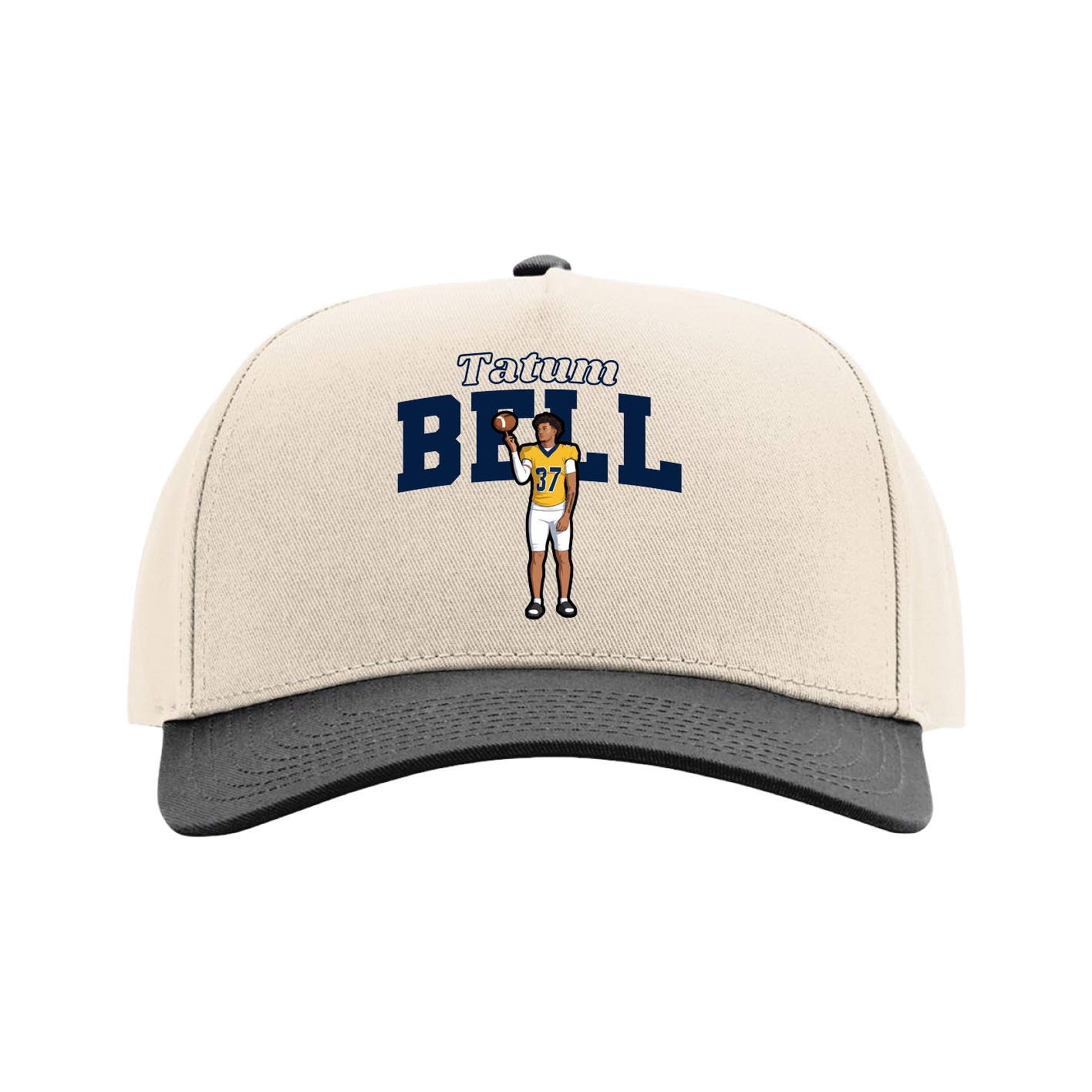 Full Fabric Five-Panel Champ Cap — Name Arch in Cream/Black