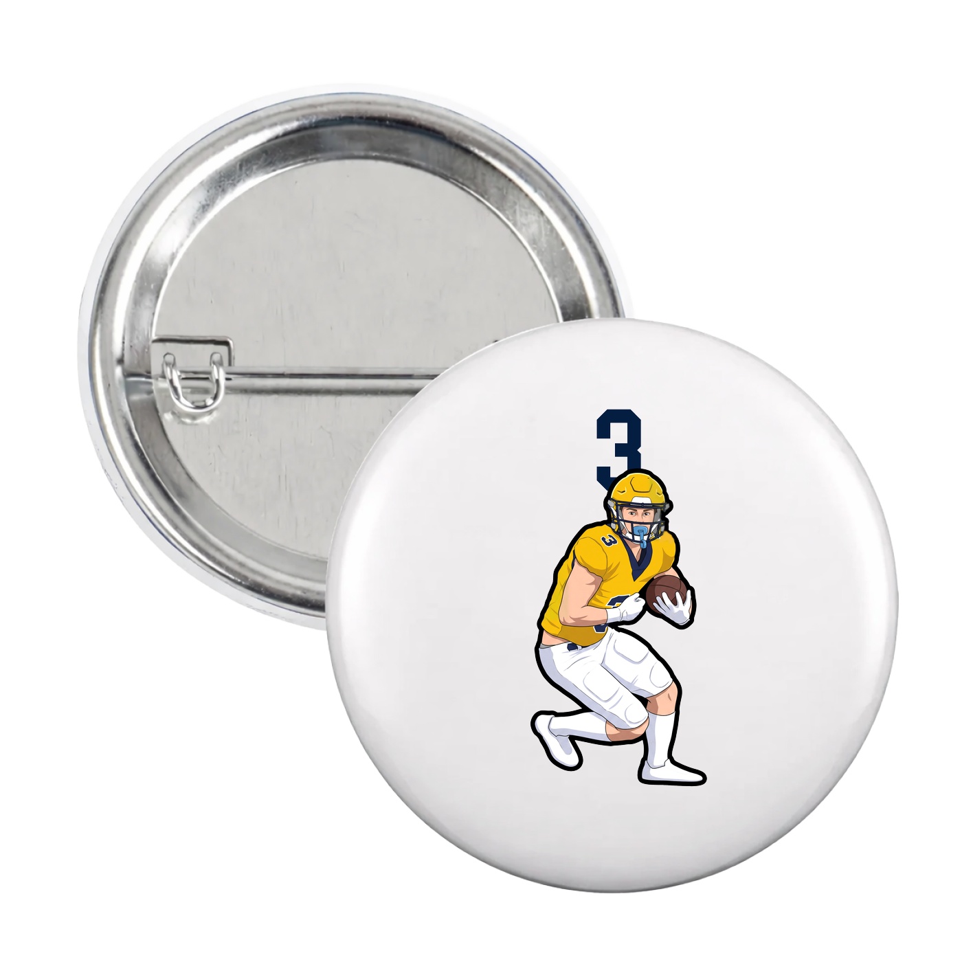 Game Day Button — Number Top in White
