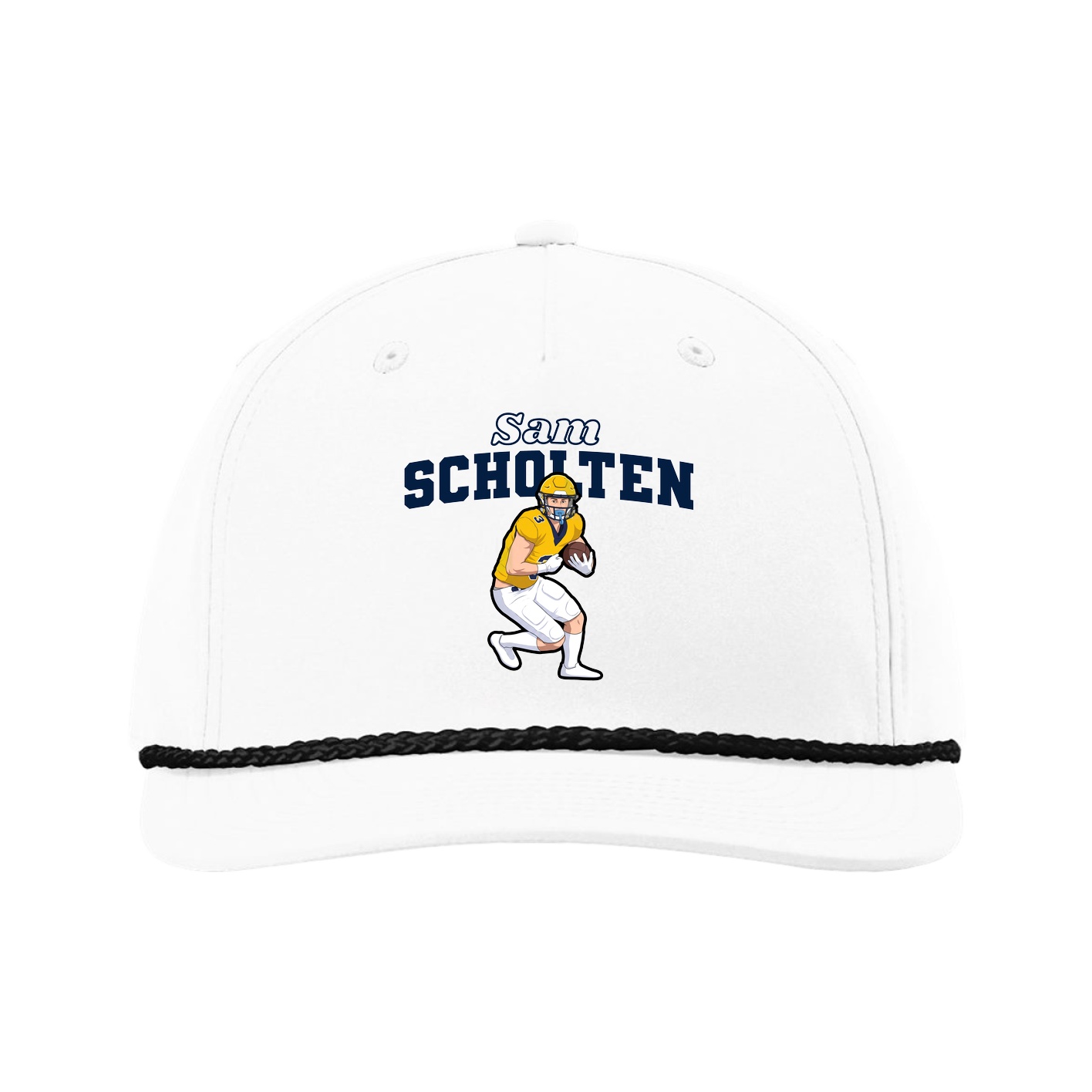 Five-Panel Classic Rope Cap — Name Arch in White