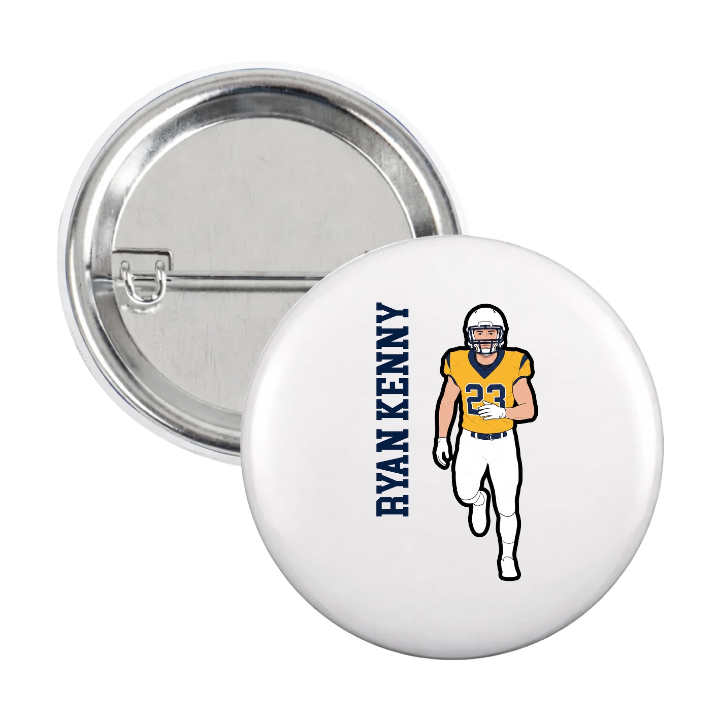 Game Day Button — Name Vertical in White