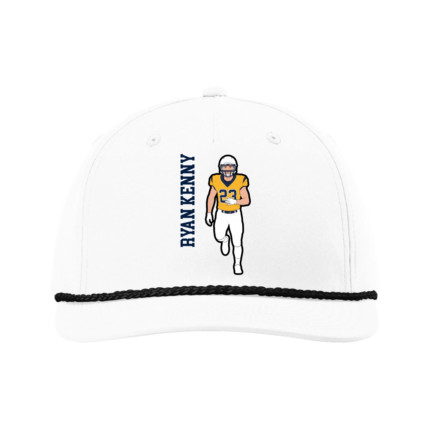 Five-Panel Classic Rope Cap — Name Vertical in White