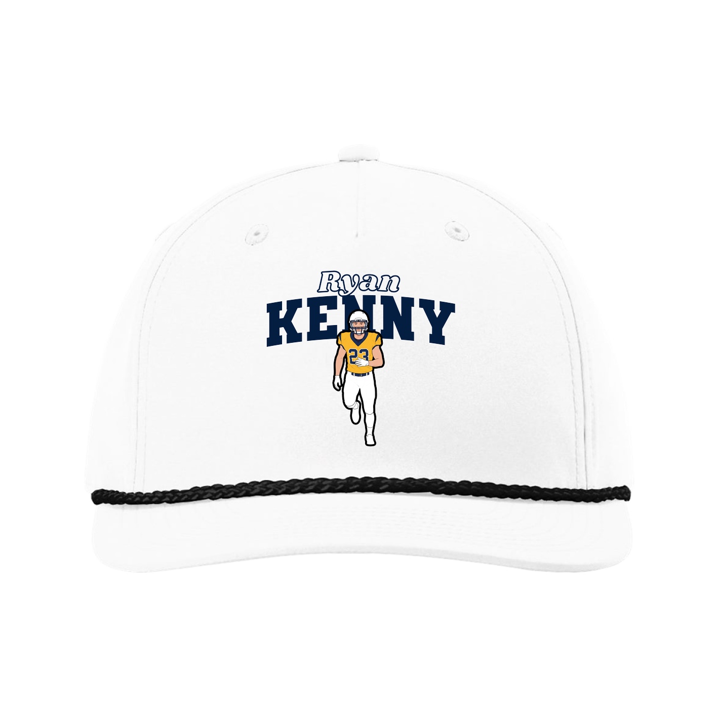 Five-Panel Classic Rope Cap — Name Arch in White
