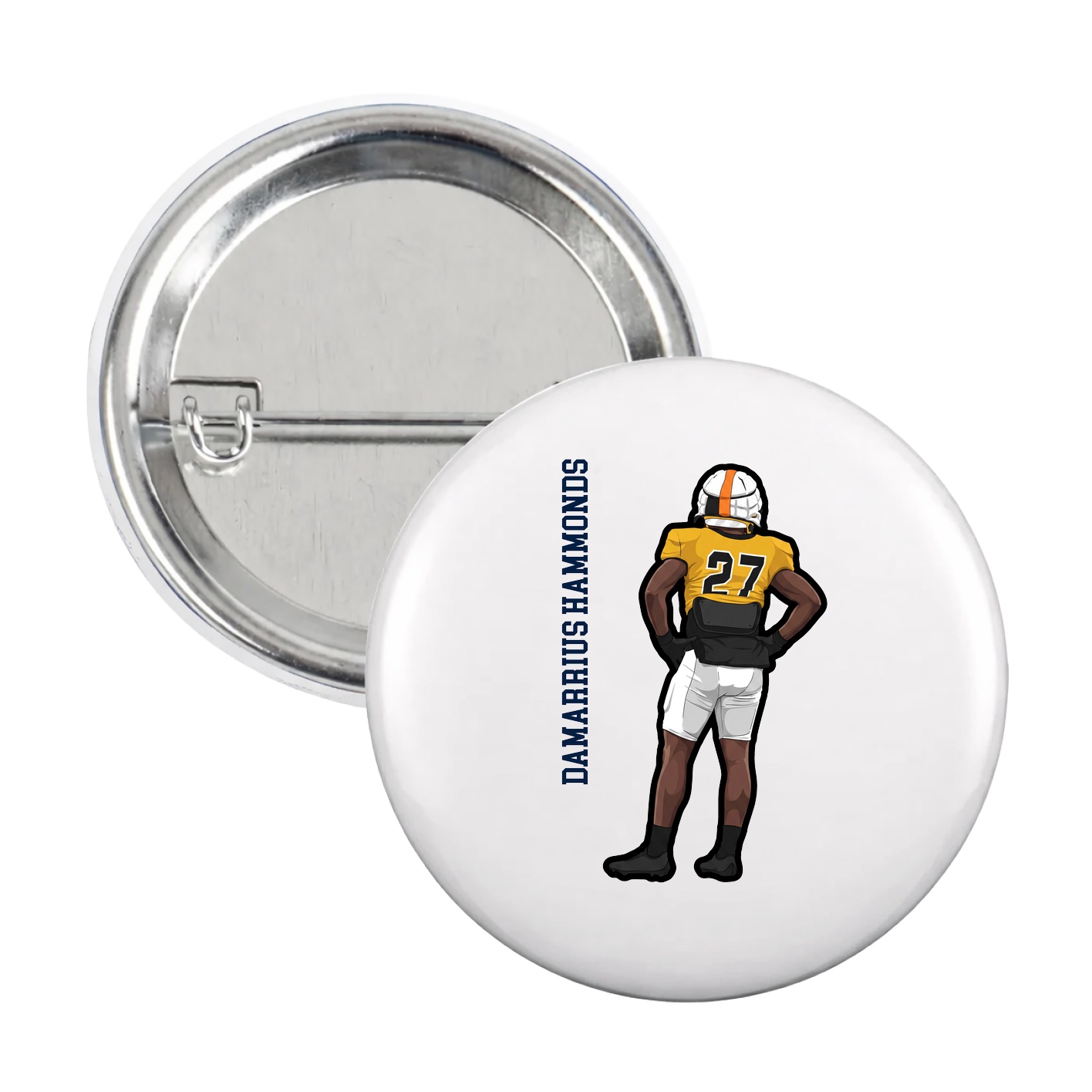 Game Day Button — Name Vertical in White