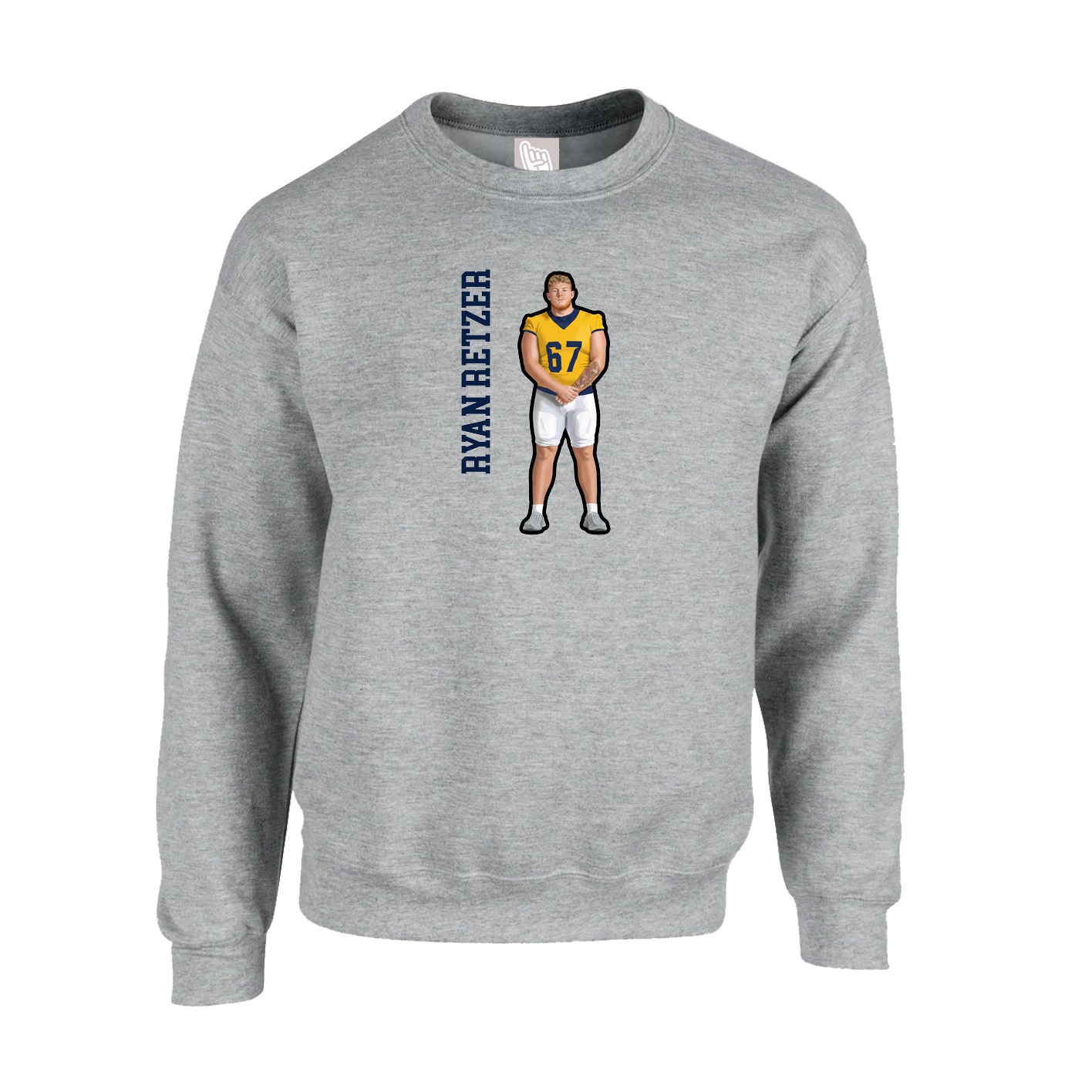 Fleece Crew — Name Vertical in Grey