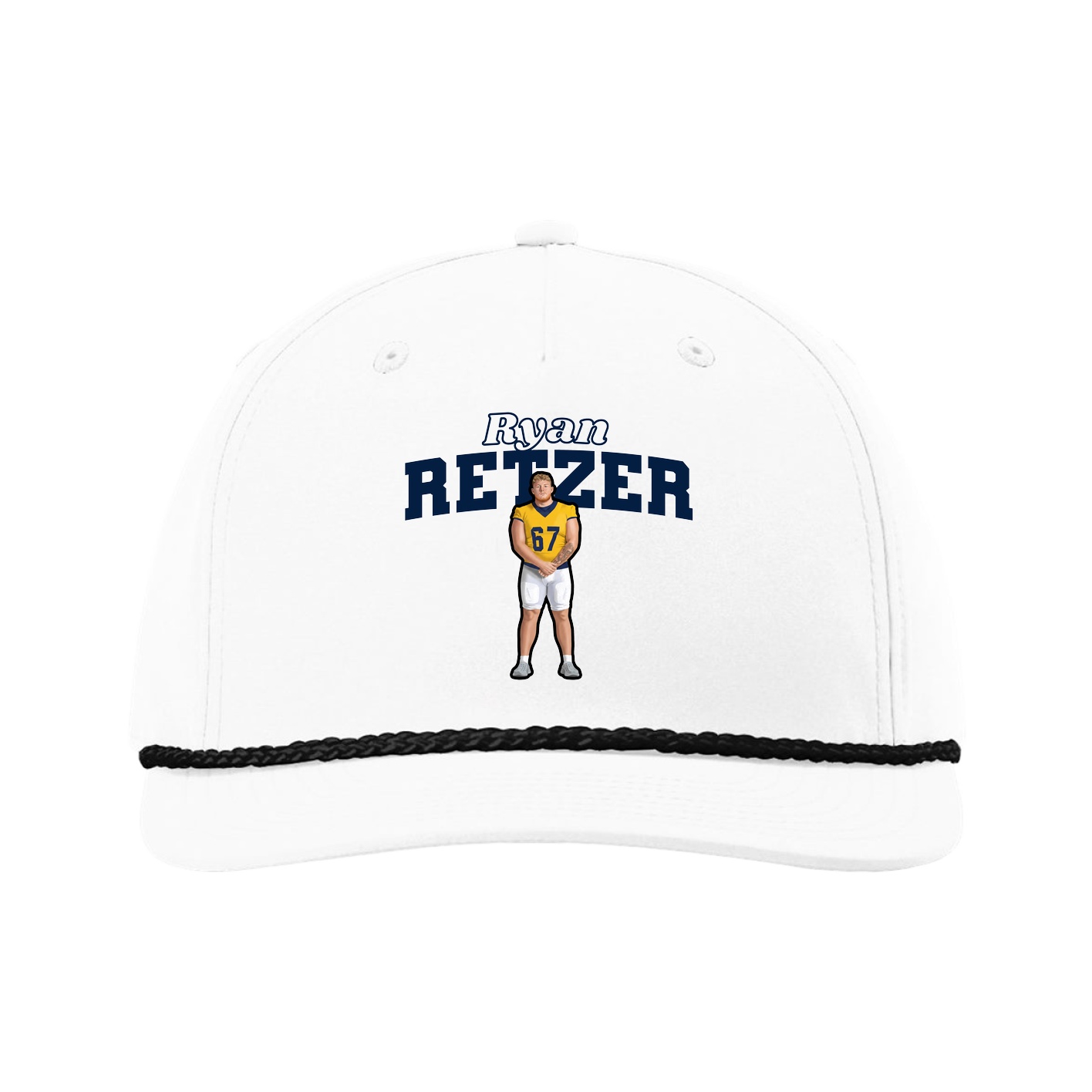 Five-Panel Classic Rope Cap — Name Arch in White