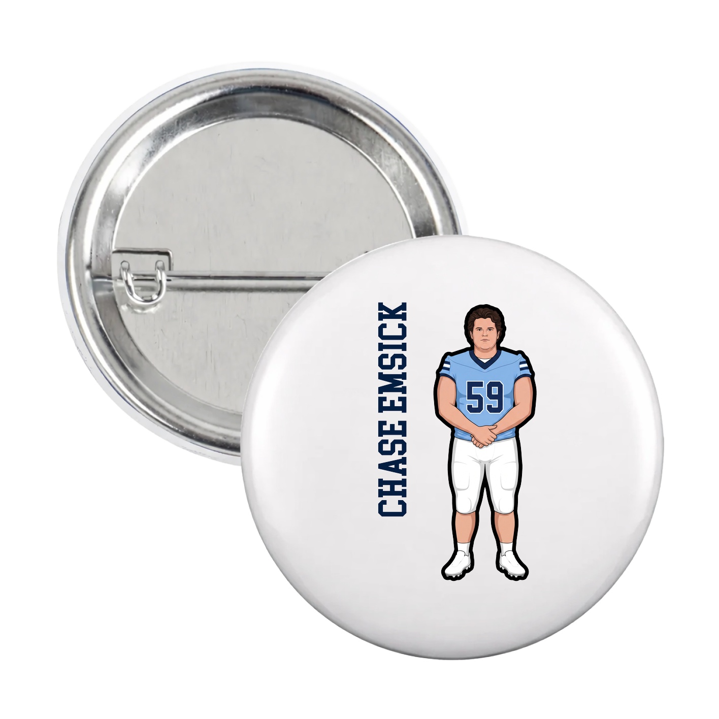 Game Day Button — Name Vertical in White