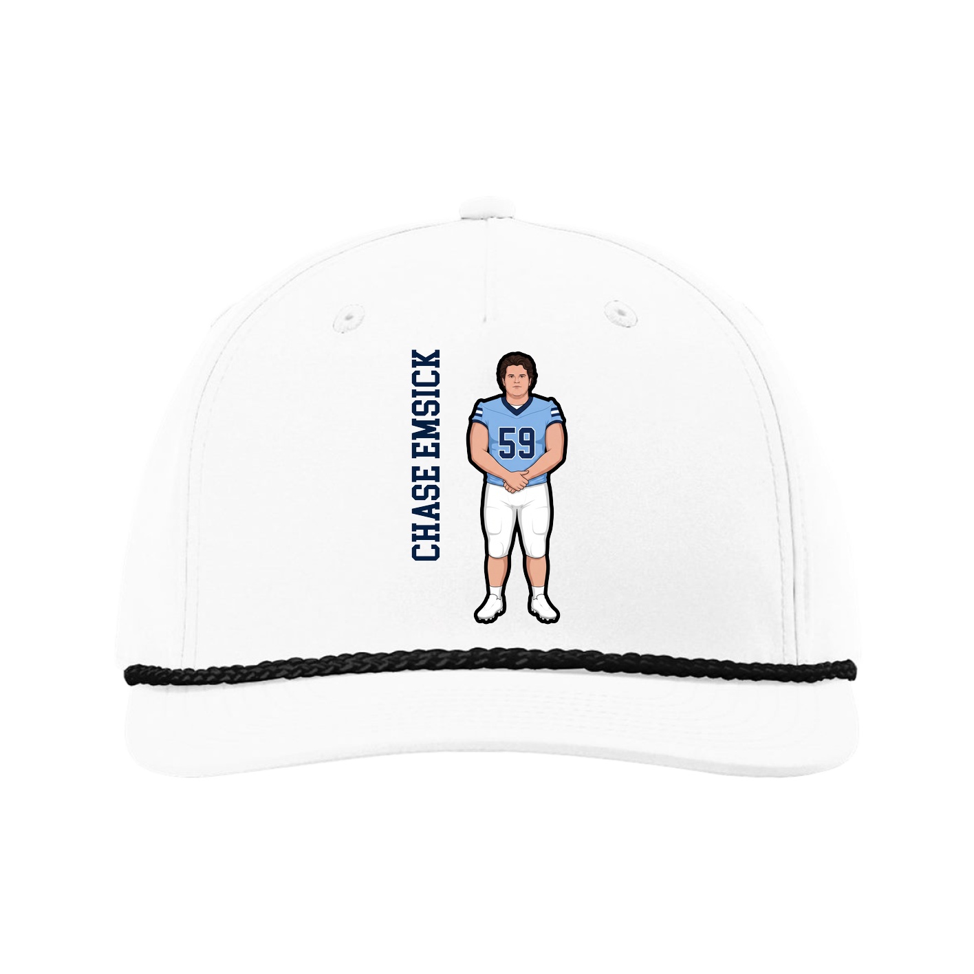 Five-Panel Classic Rope Cap — Name Vertical in White