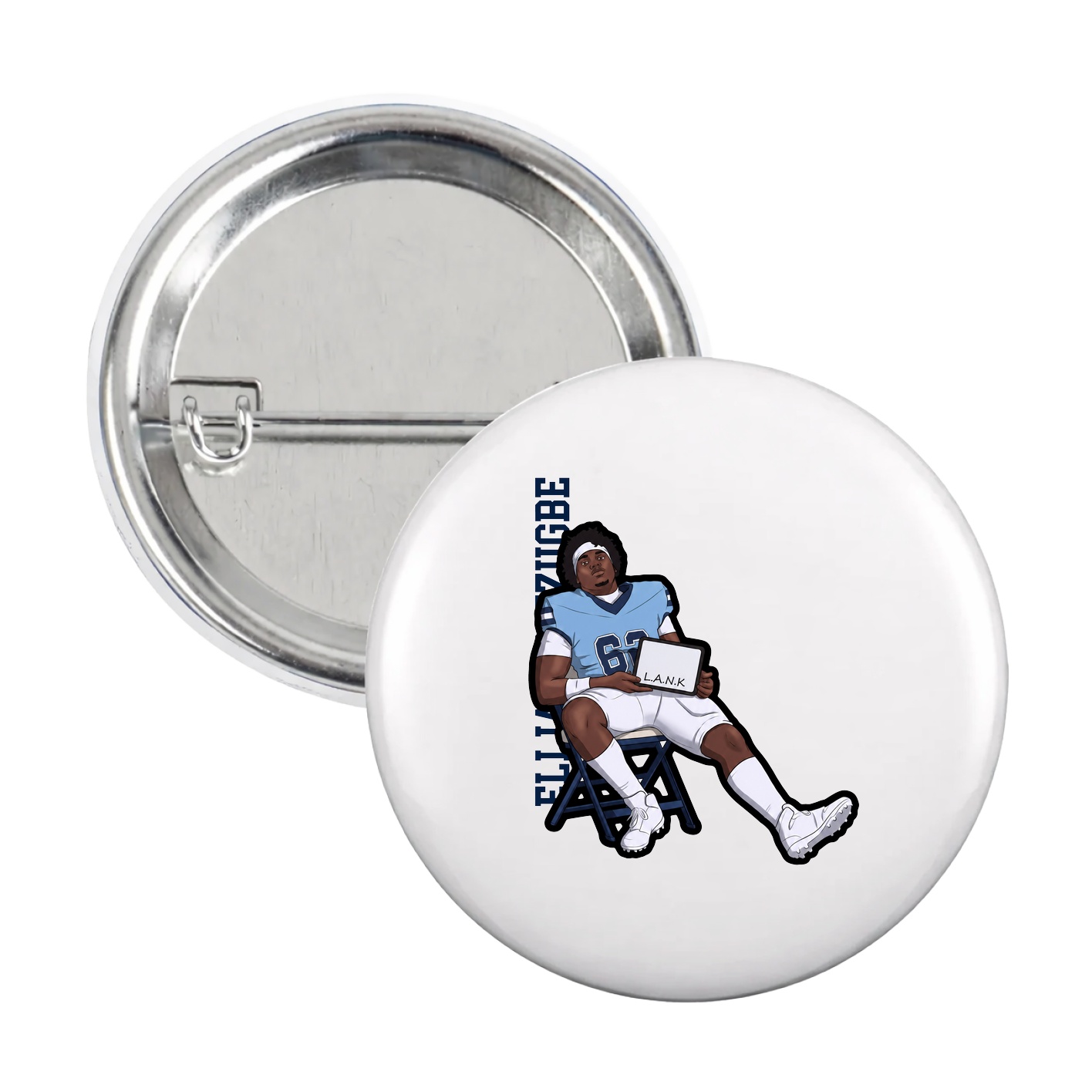 Game Day Button — Name Vertical in White