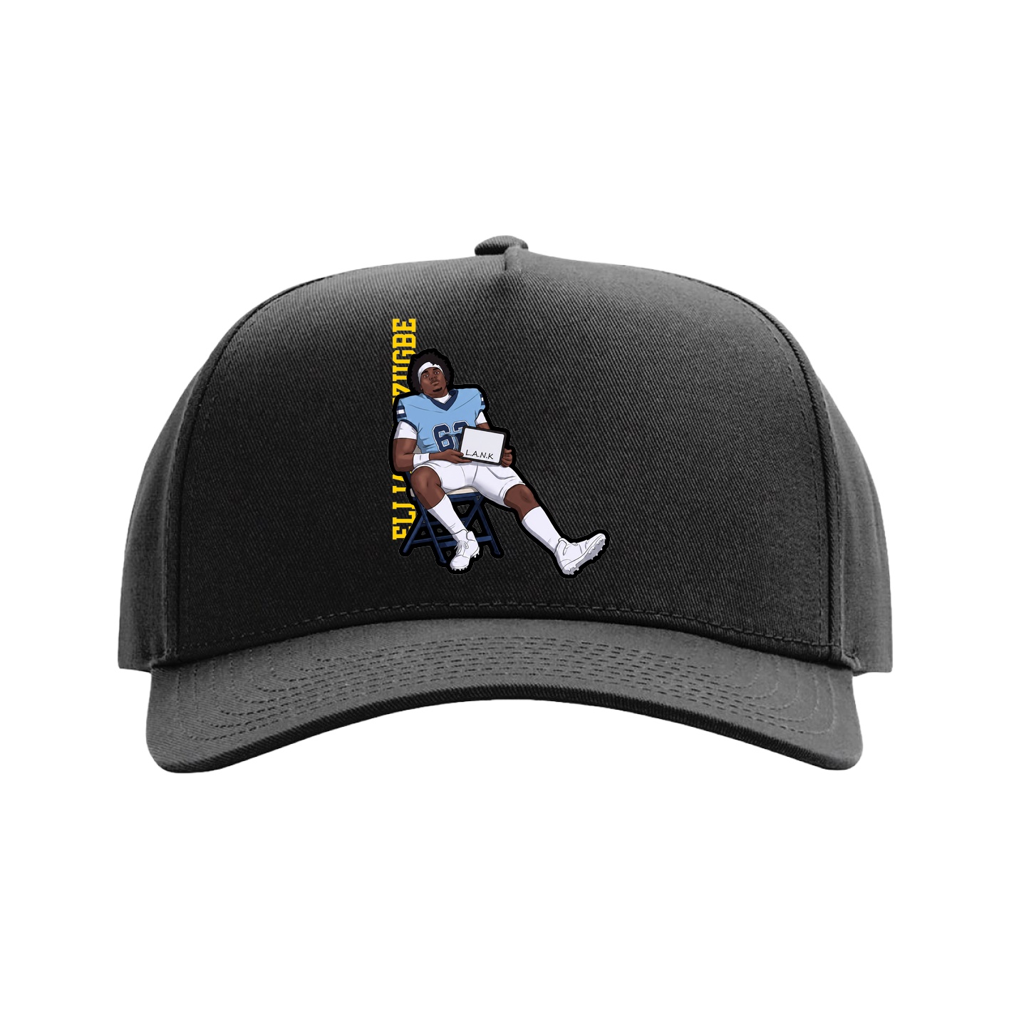 Full Fabric Five-Panel Champ Cap — Name Vertical in Black