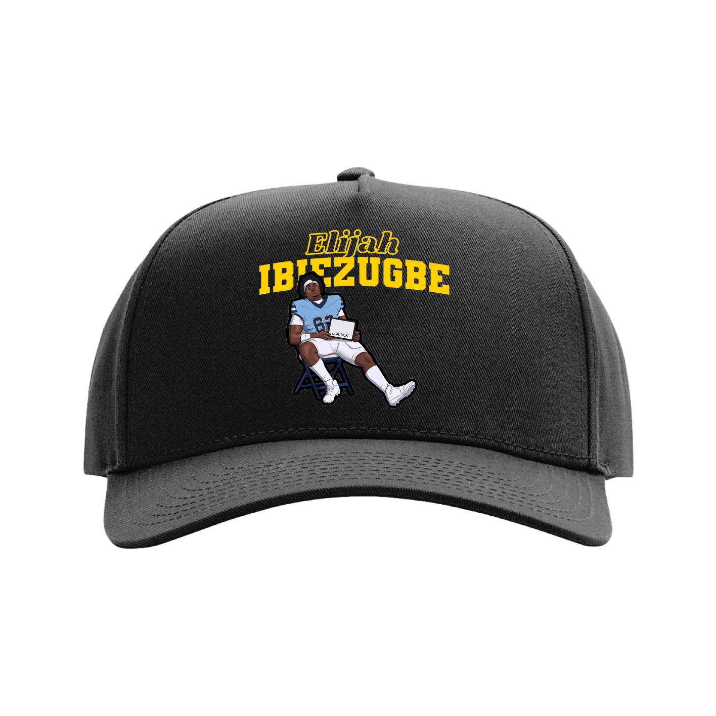 Full Fabric Five-Panel Champ Cap — Name Arch in Black