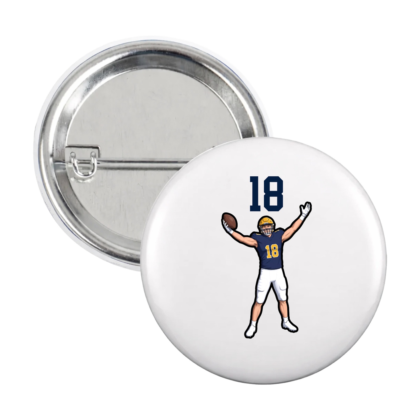 Game Day Button — Number Top in White