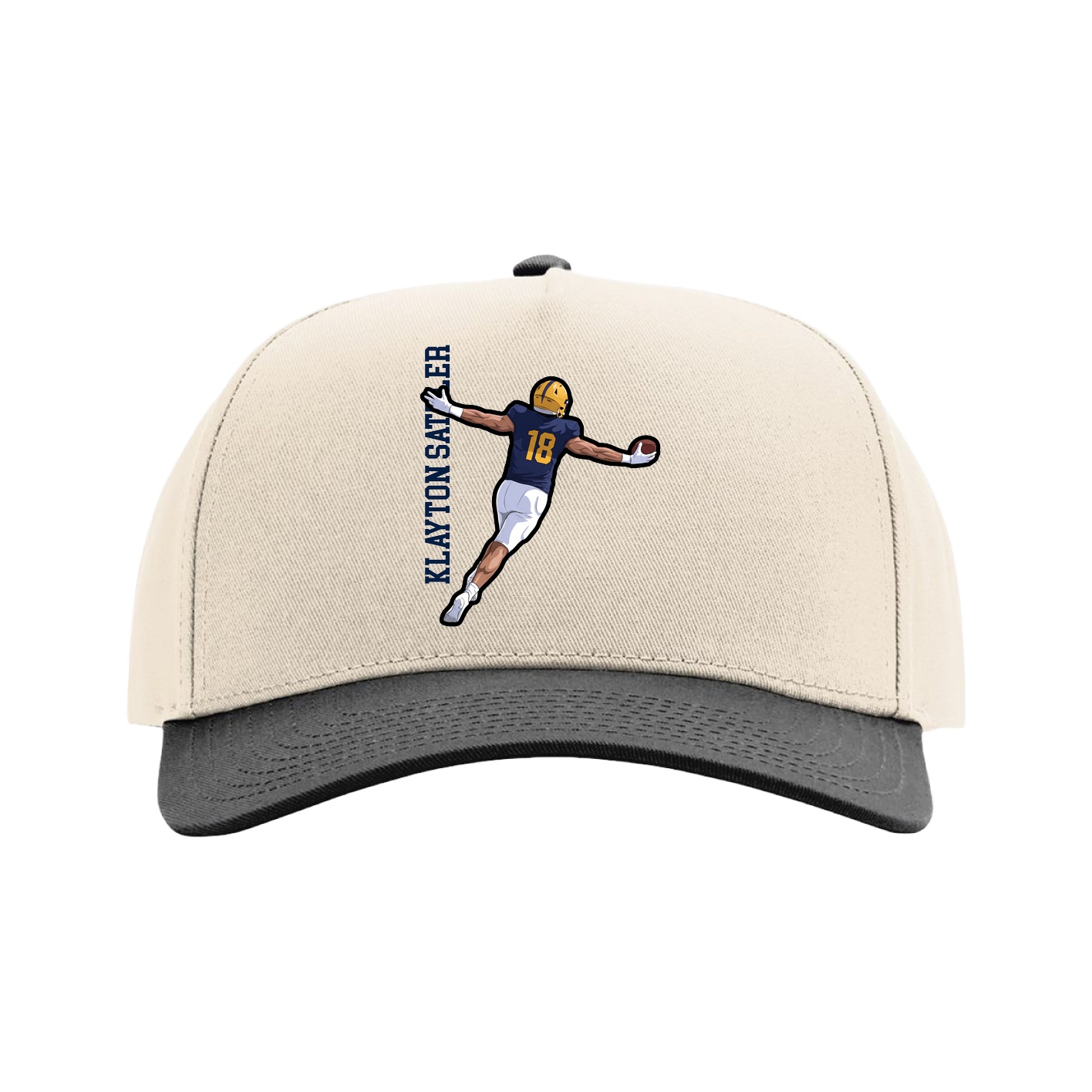 Full Fabric Five-Panel Champ Cap — Name Vertical in Cream/Black