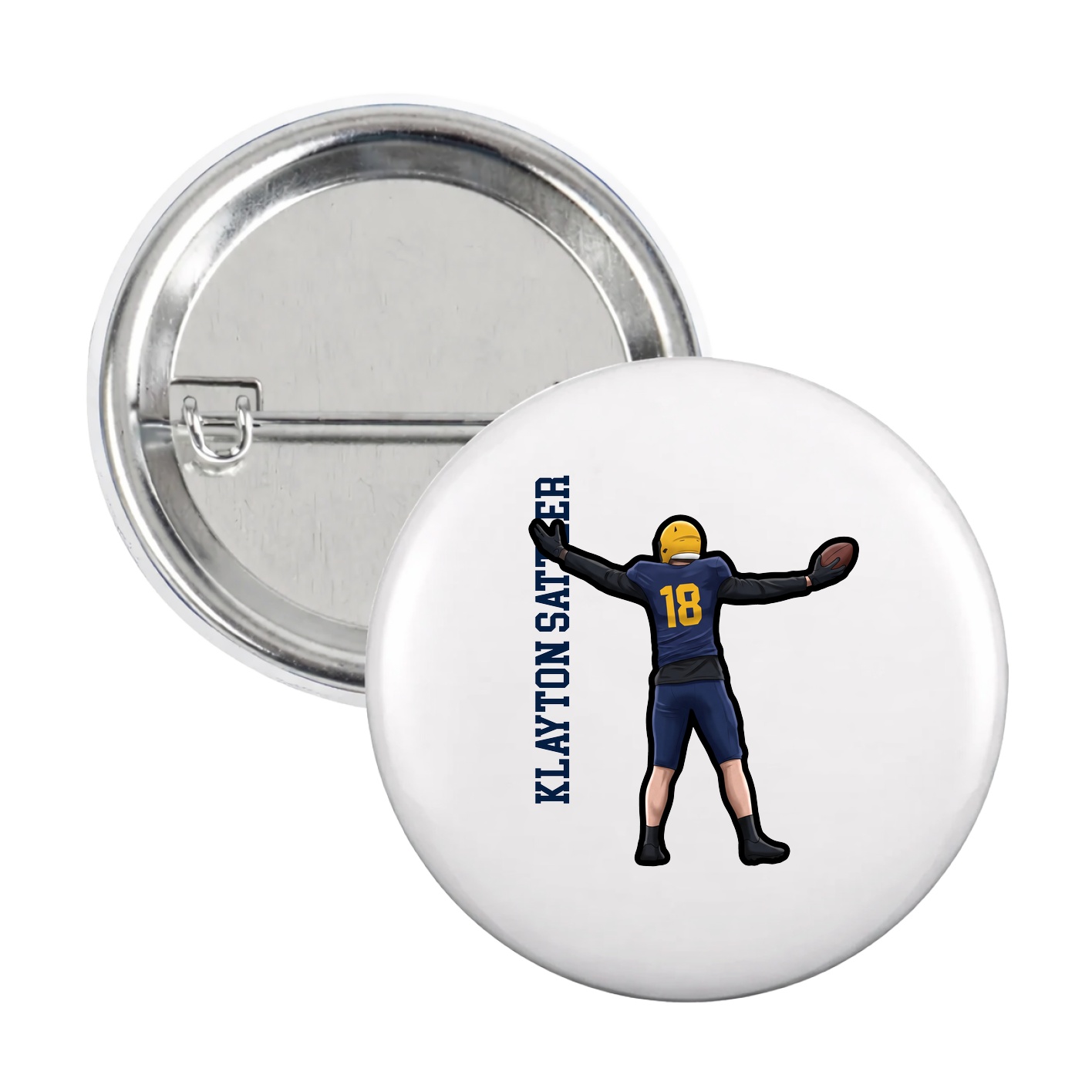 Game Day Button — Name Vertical in White