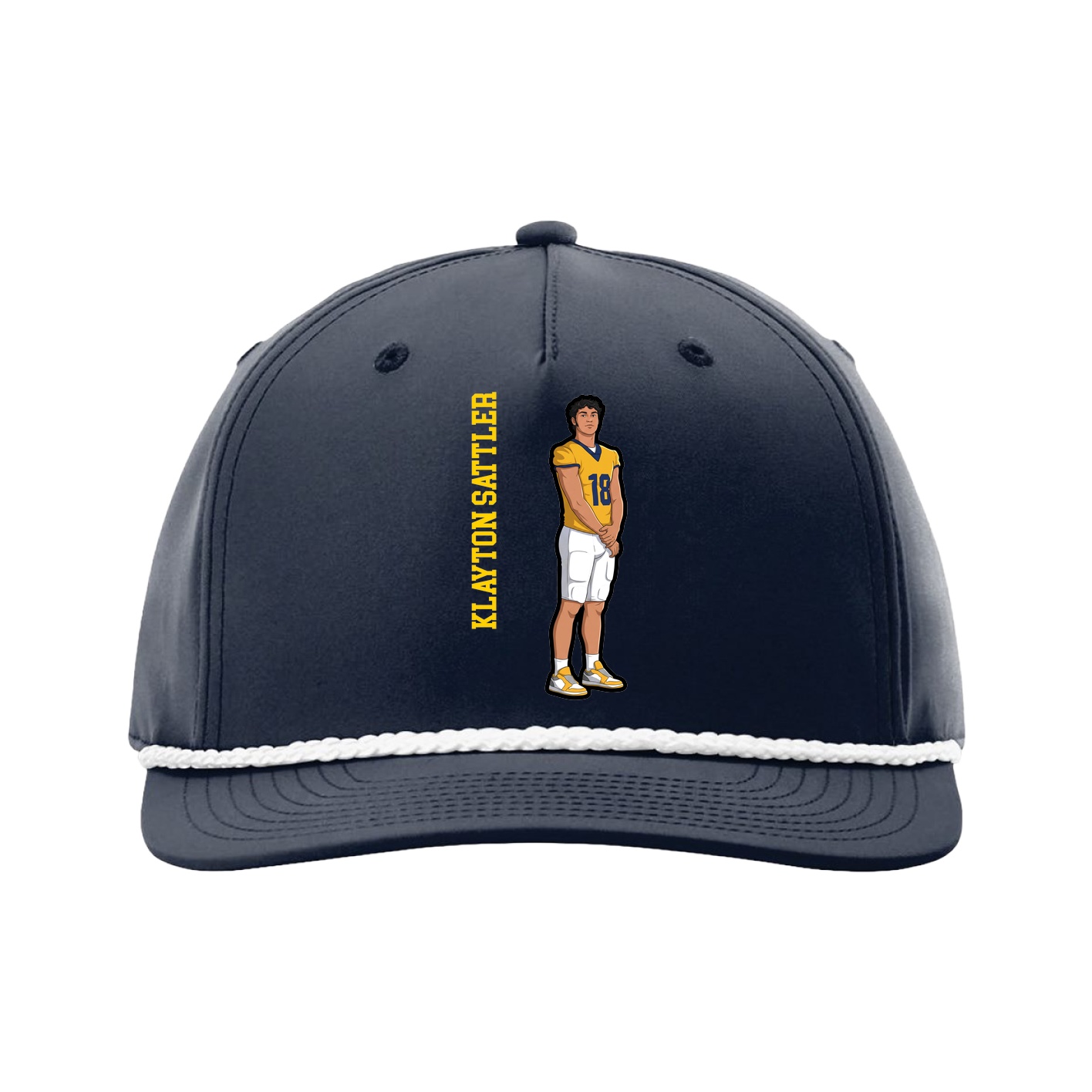 Five-Panel Classic Rope Cap — Name Vertical in Navy