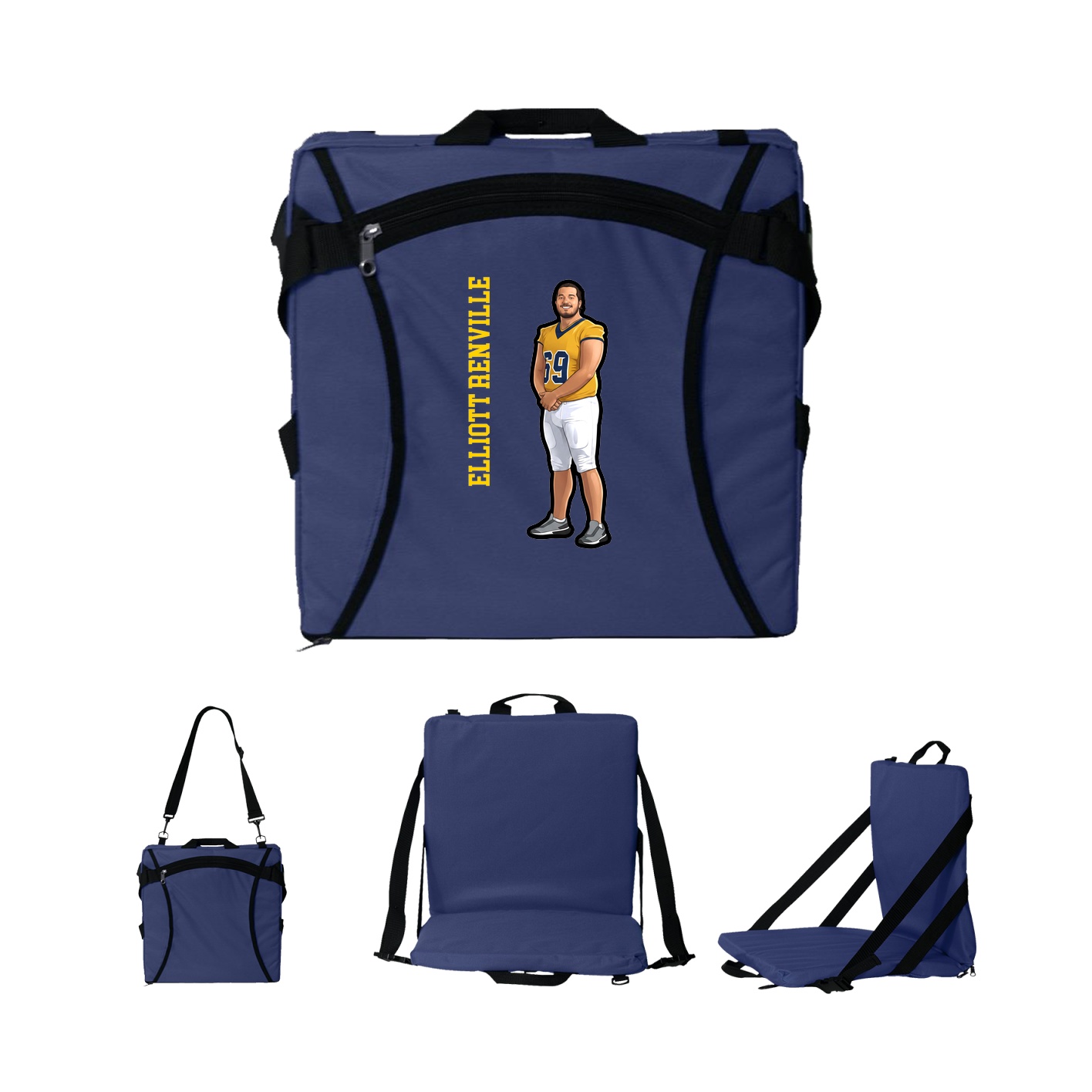 Folding Stadium Seat — Name Vertical in Navy