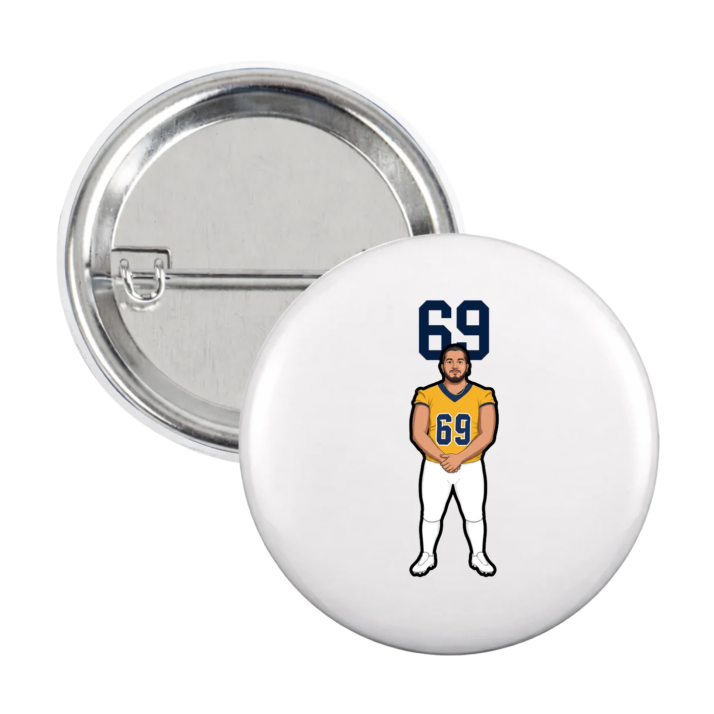 Game Day Button — Number Top in White