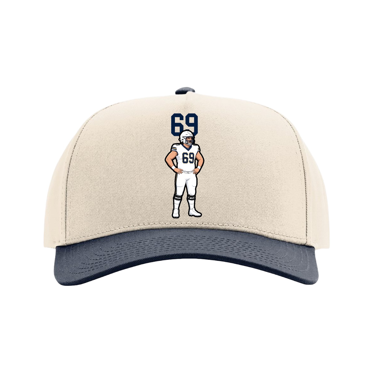 Full Fabric Five-Panel Champ Cap — Number Top in Cream/Navy