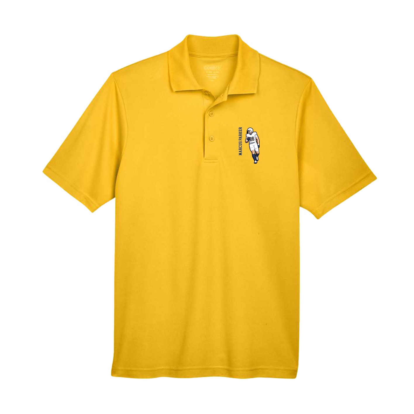 Performance Polo — Name Vertical in Gold