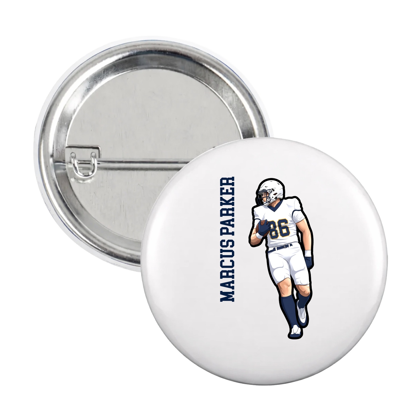 Game Day Button — Name Vertical in White